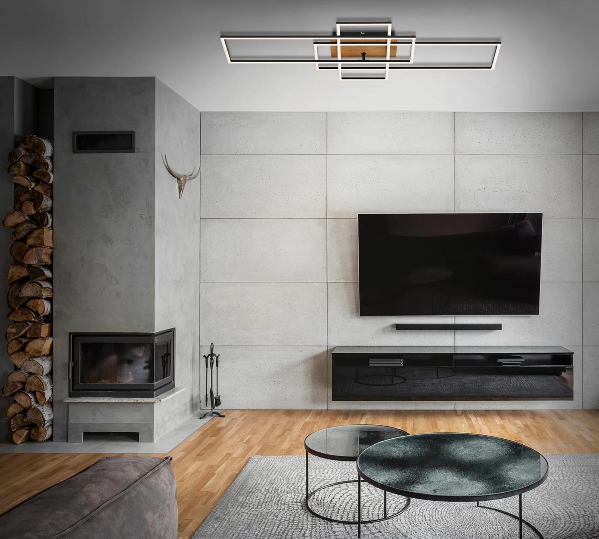 LED ceiling light in frame shape wood look I