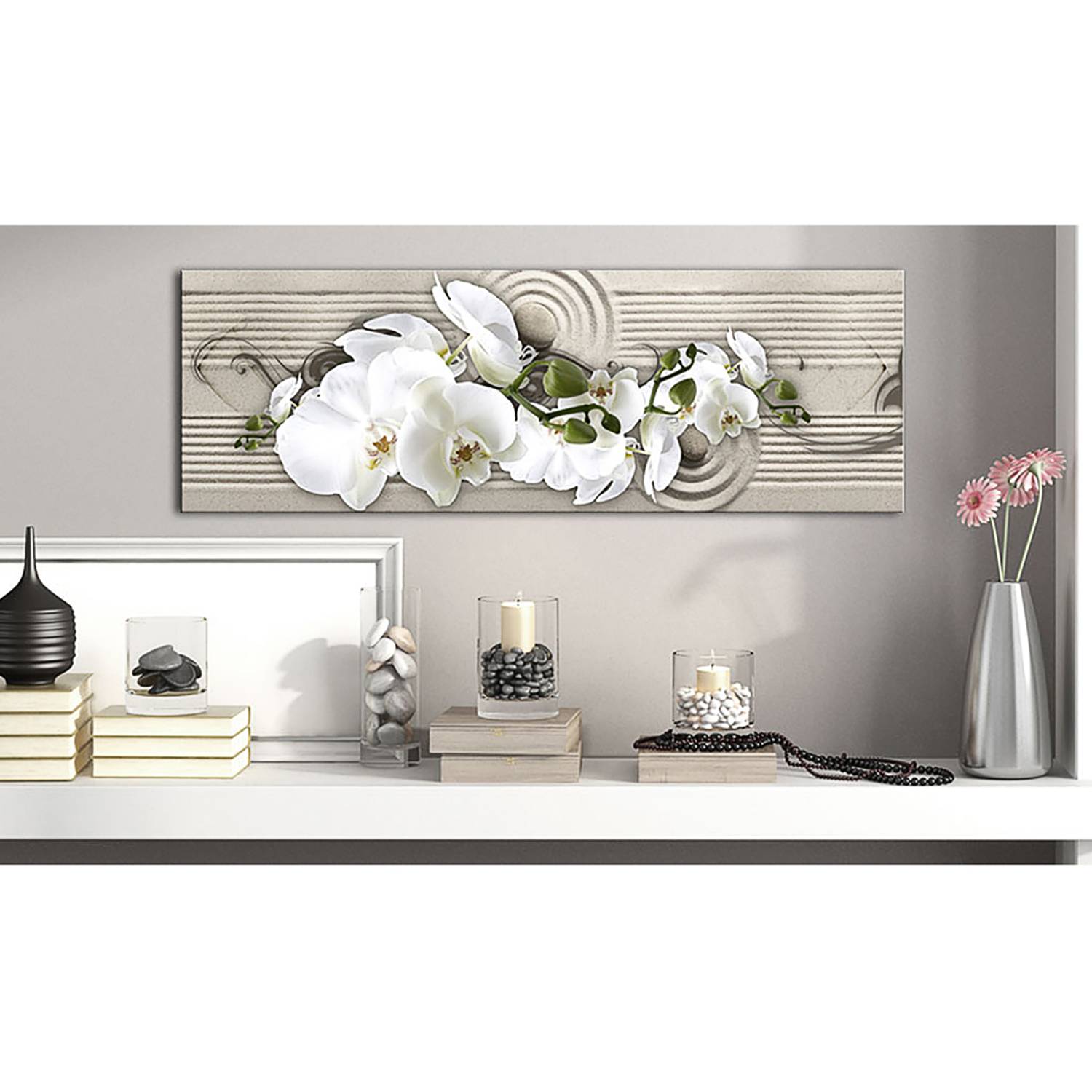 Bild Whisper of Sand Leinen Beige / Weiß 120 x 40 cm