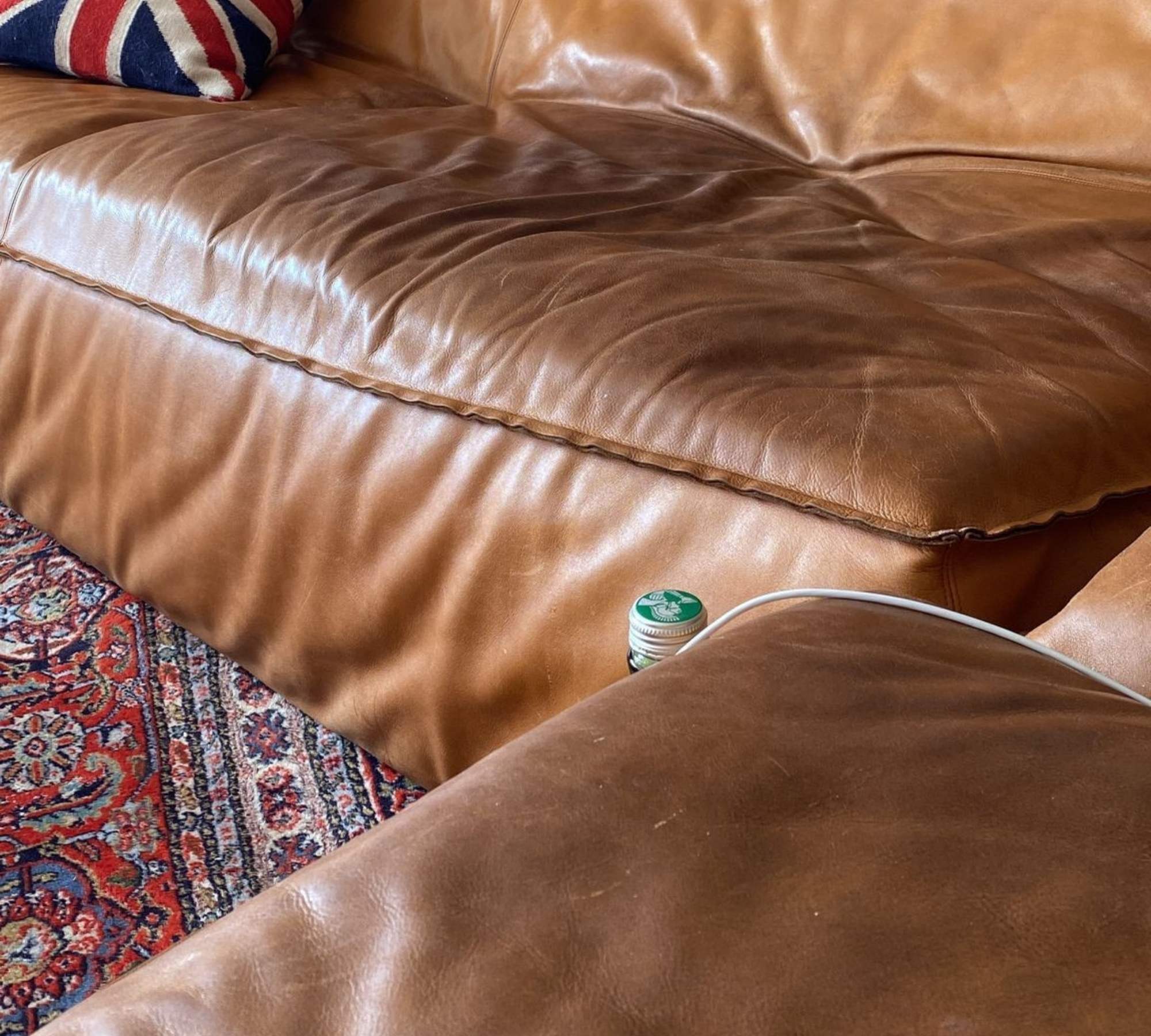 Großes Lederecksofa Helles Braun