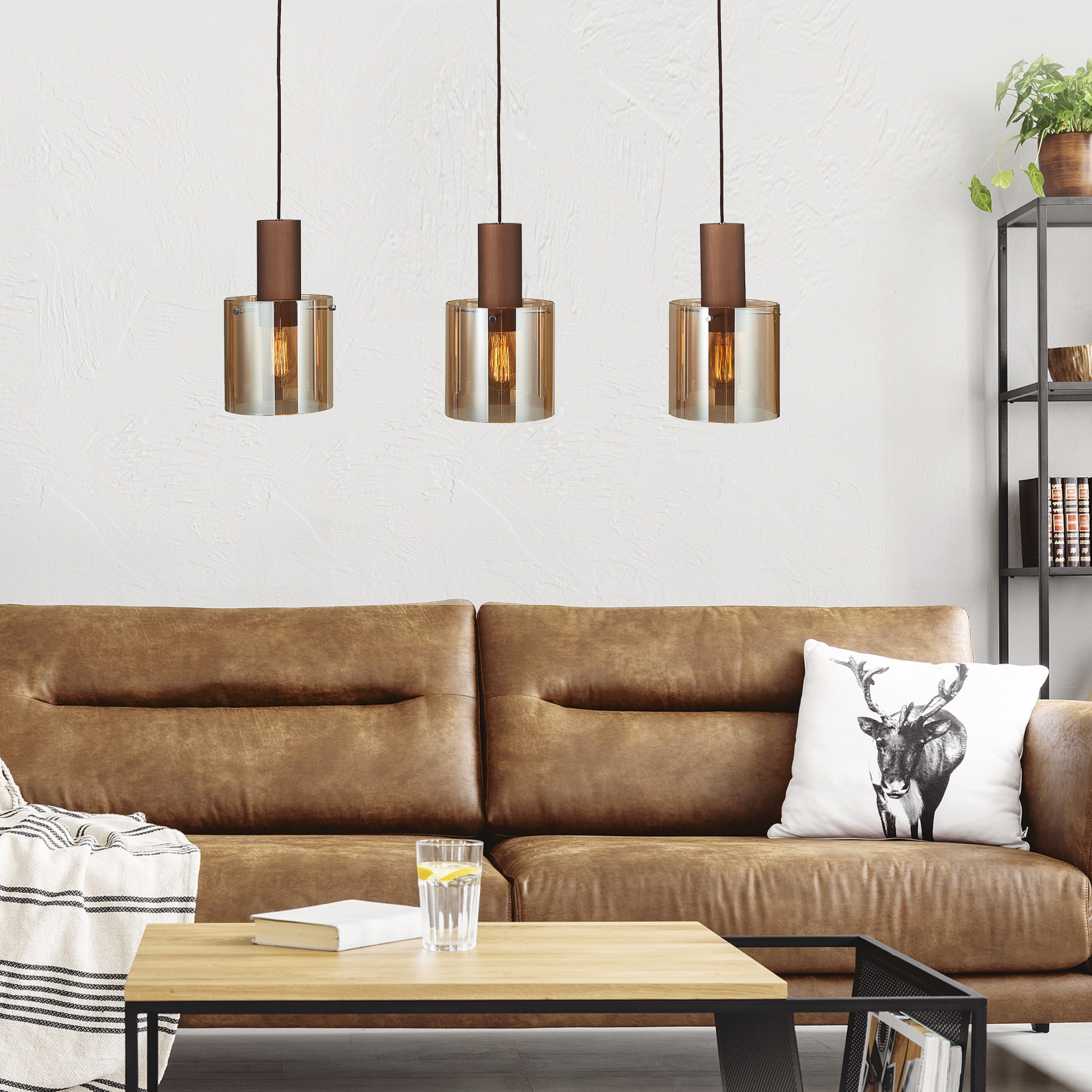 Pendant lamp Alesund Aluminum Colored glass Copper