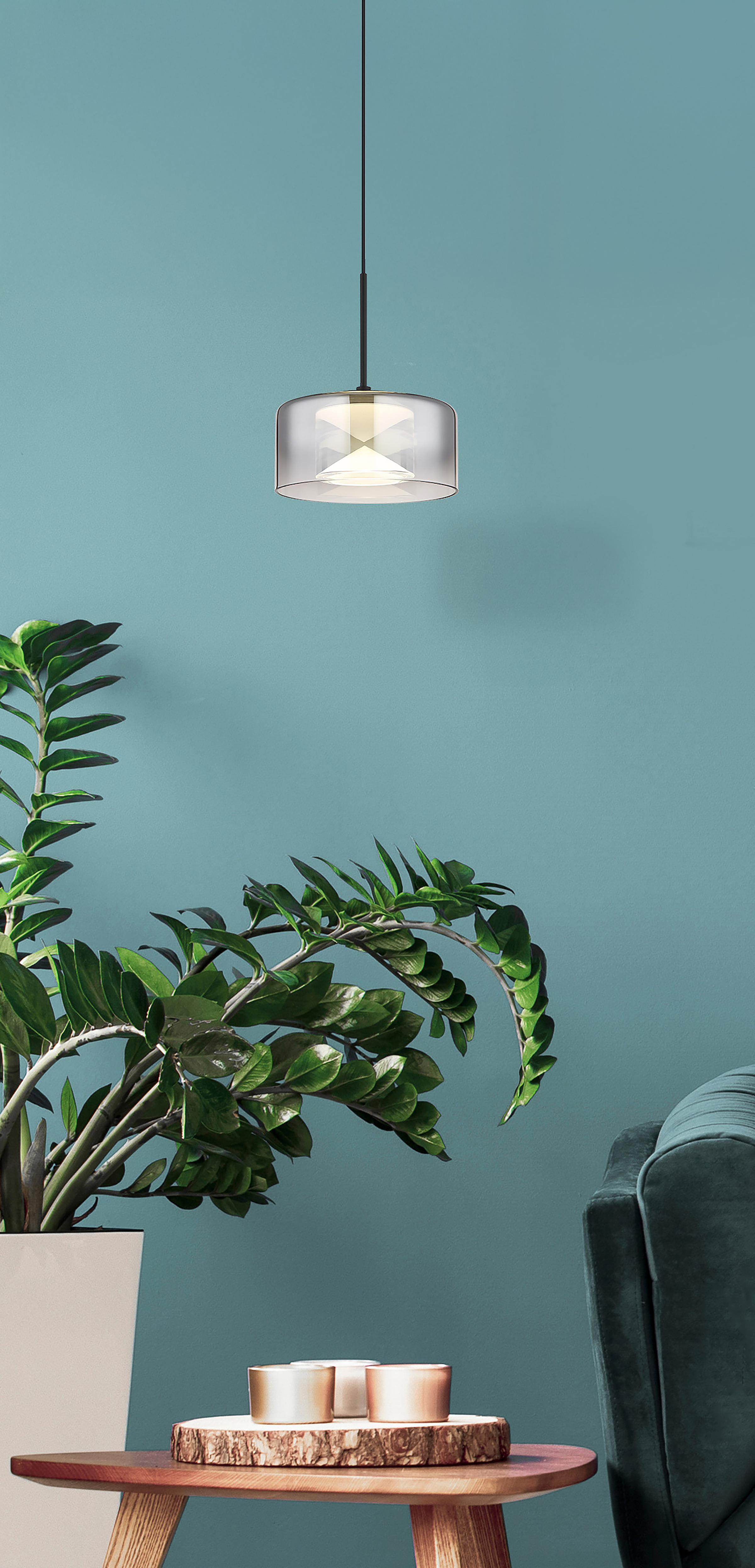 LED Pendant Lamp Belinda Smoked Glass Iron Black