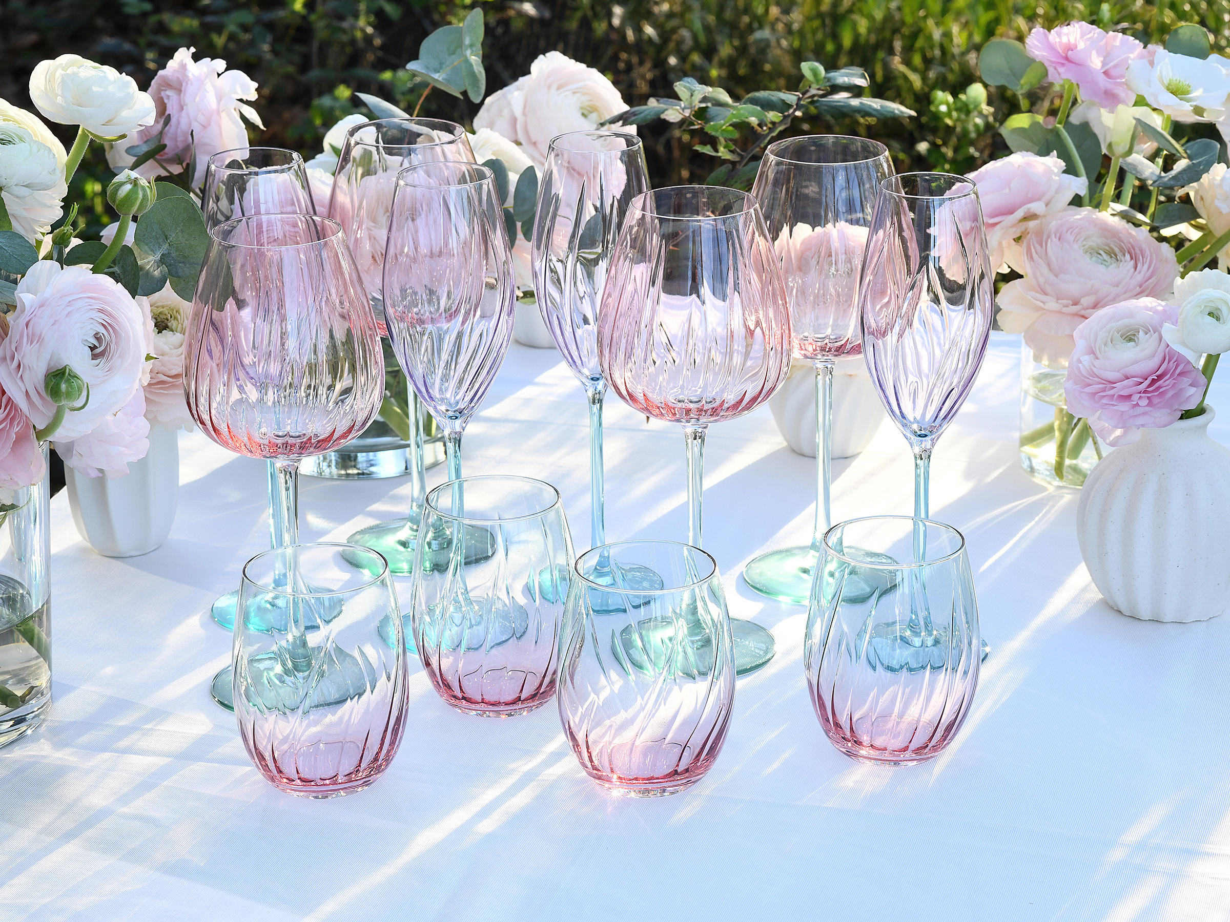Spring Colored Glass Wine Glasses Turquoise / Pink