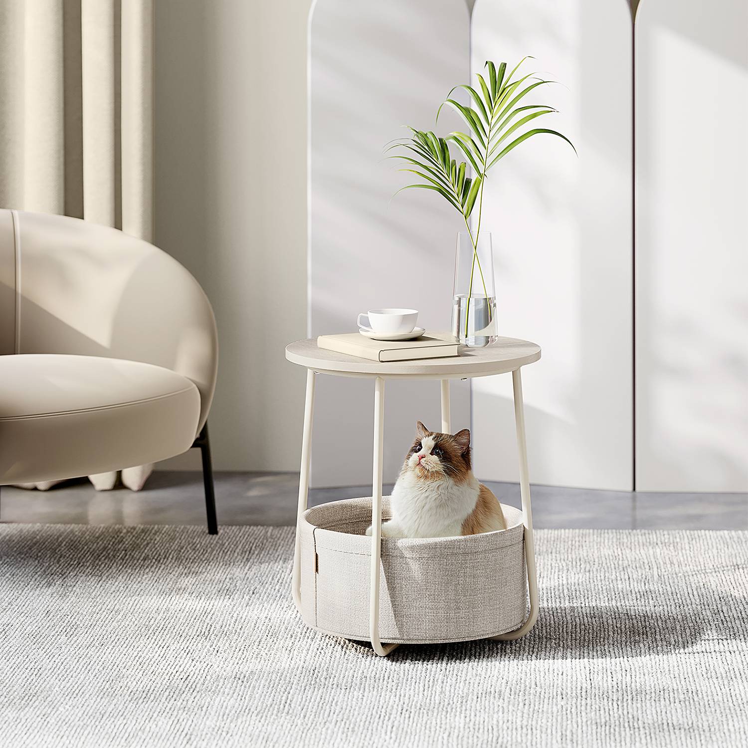 Ponoka Side Table with Basket Beige