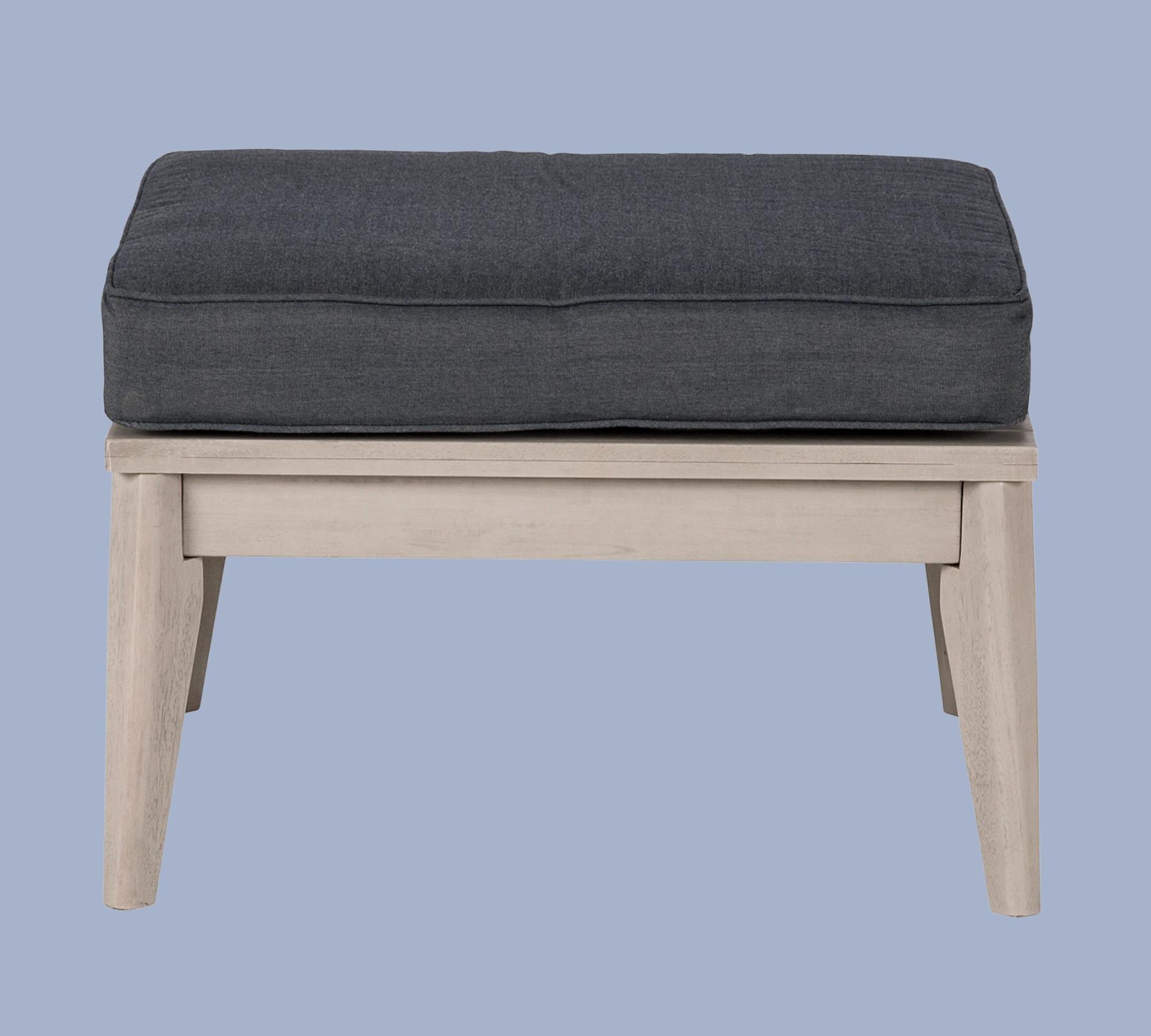 Indoor-Outdoor Loungehocker aus Akazienholz, Sitzkissen Grau
