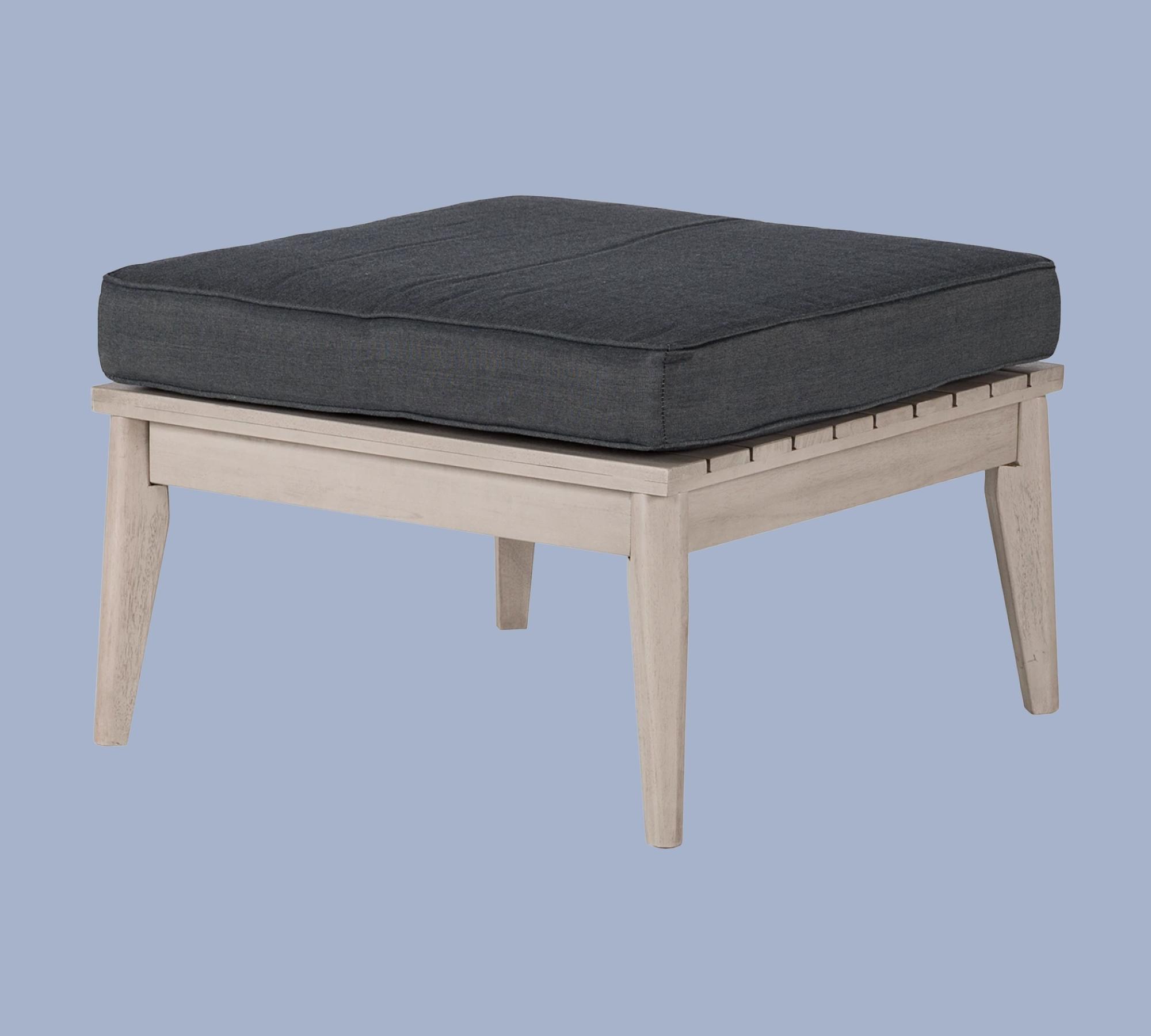 Indoor-Outdoor Loungehocker aus Akazienholz, Sitzkissen Grau