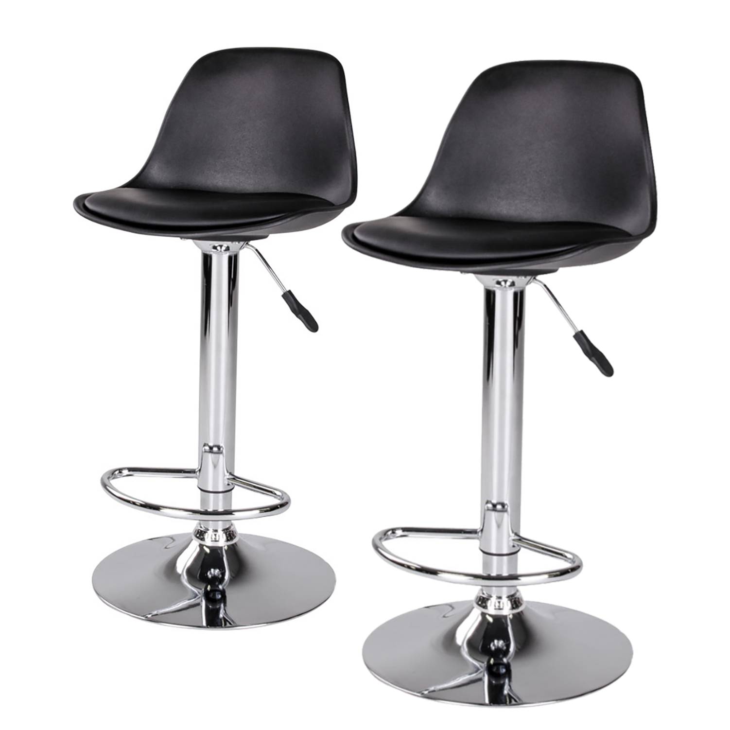 2x Gambetta Bar Stool Faux Leather Chrome Black