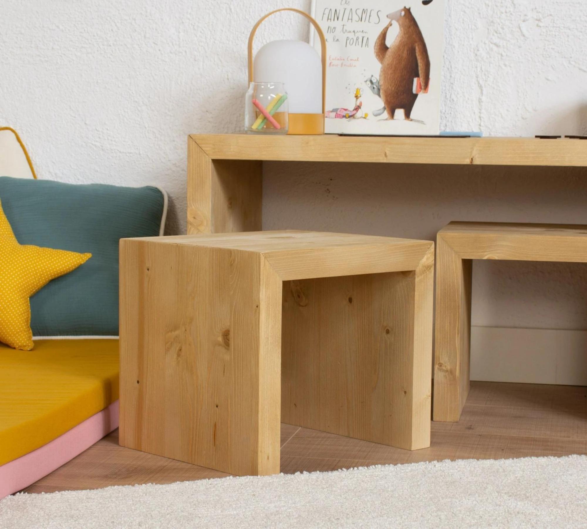 Kinderhocker Montessori aus Tannenholz Helle Holzoptik