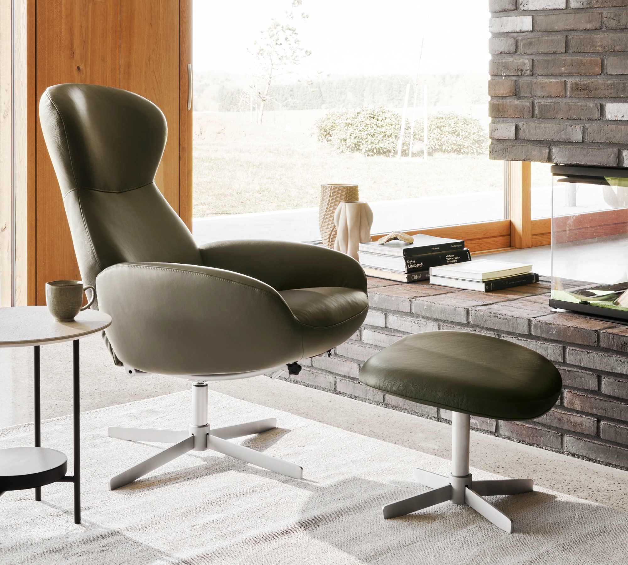 Athena Footstool Estoril-Leather 0959 Gray-Brown