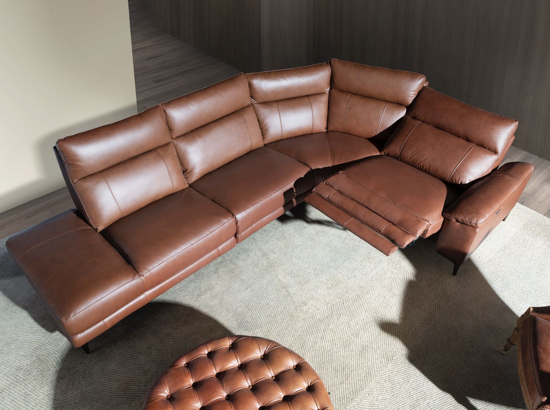 Sofa Récamiere Links Leder Tabakbraun