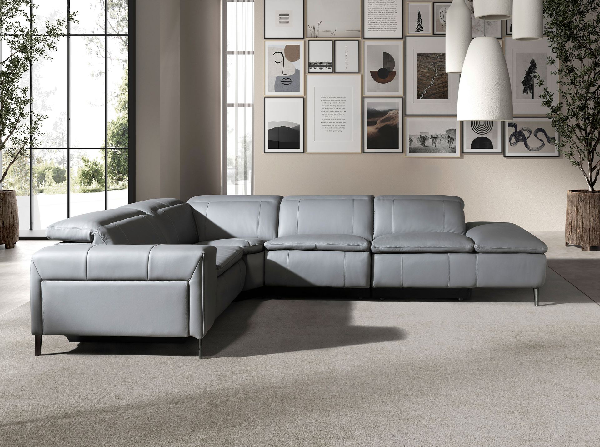 Sofa Récamiere Right Leather Grey