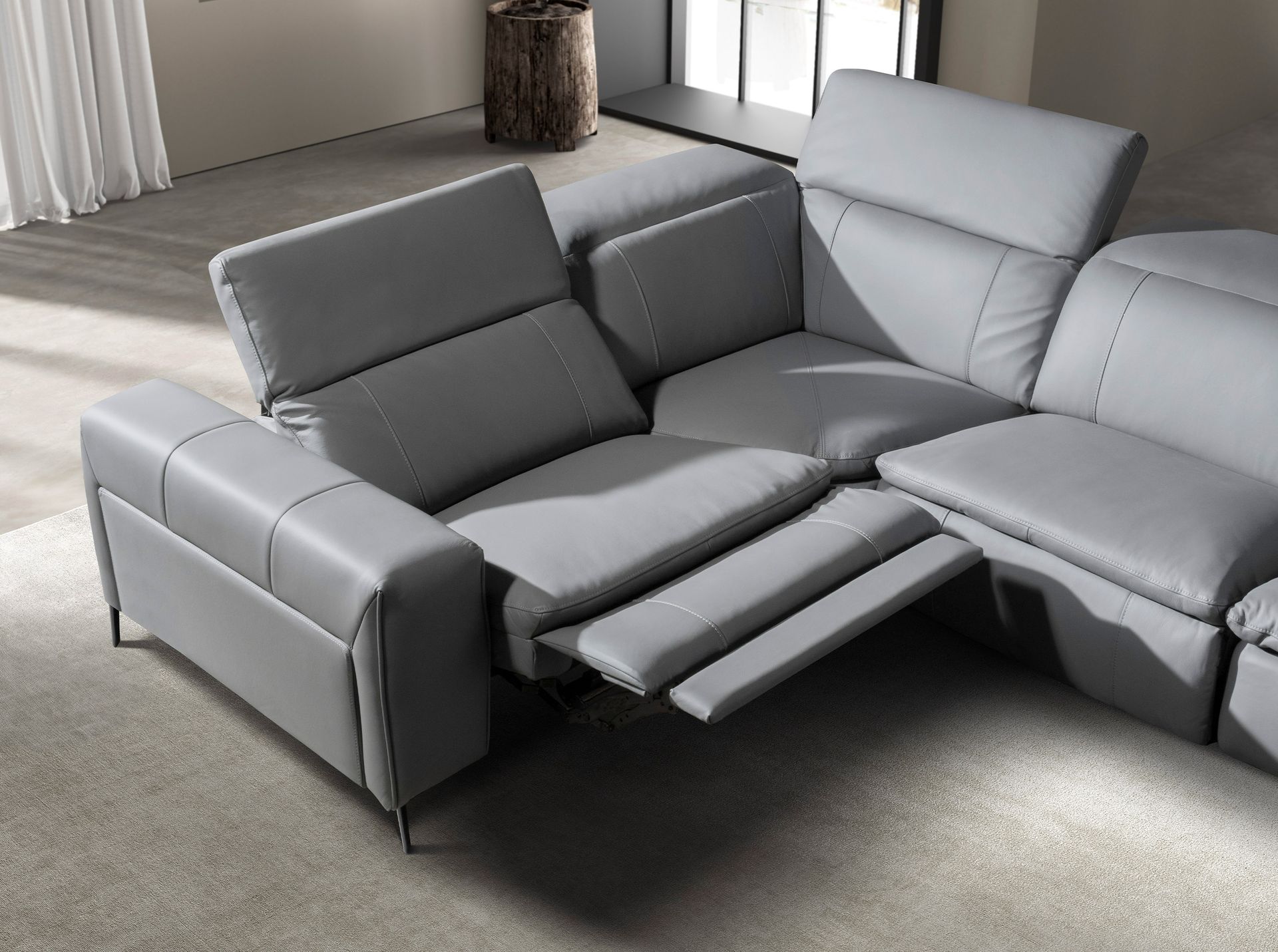 Sofa Récamiere Right Leather Grey