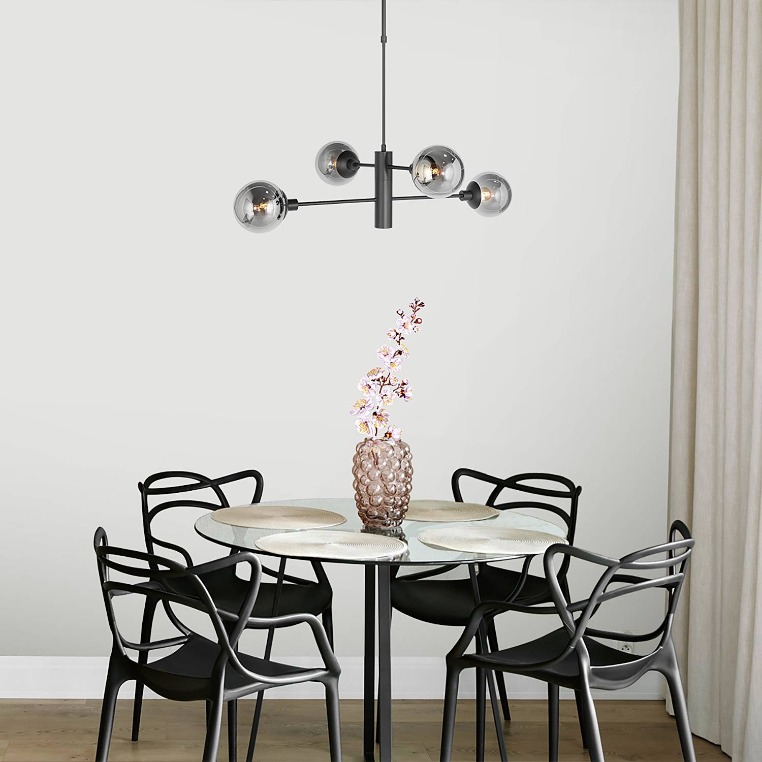 Constellation Pendant Lamp Aluminium Smoke Glass 5-light