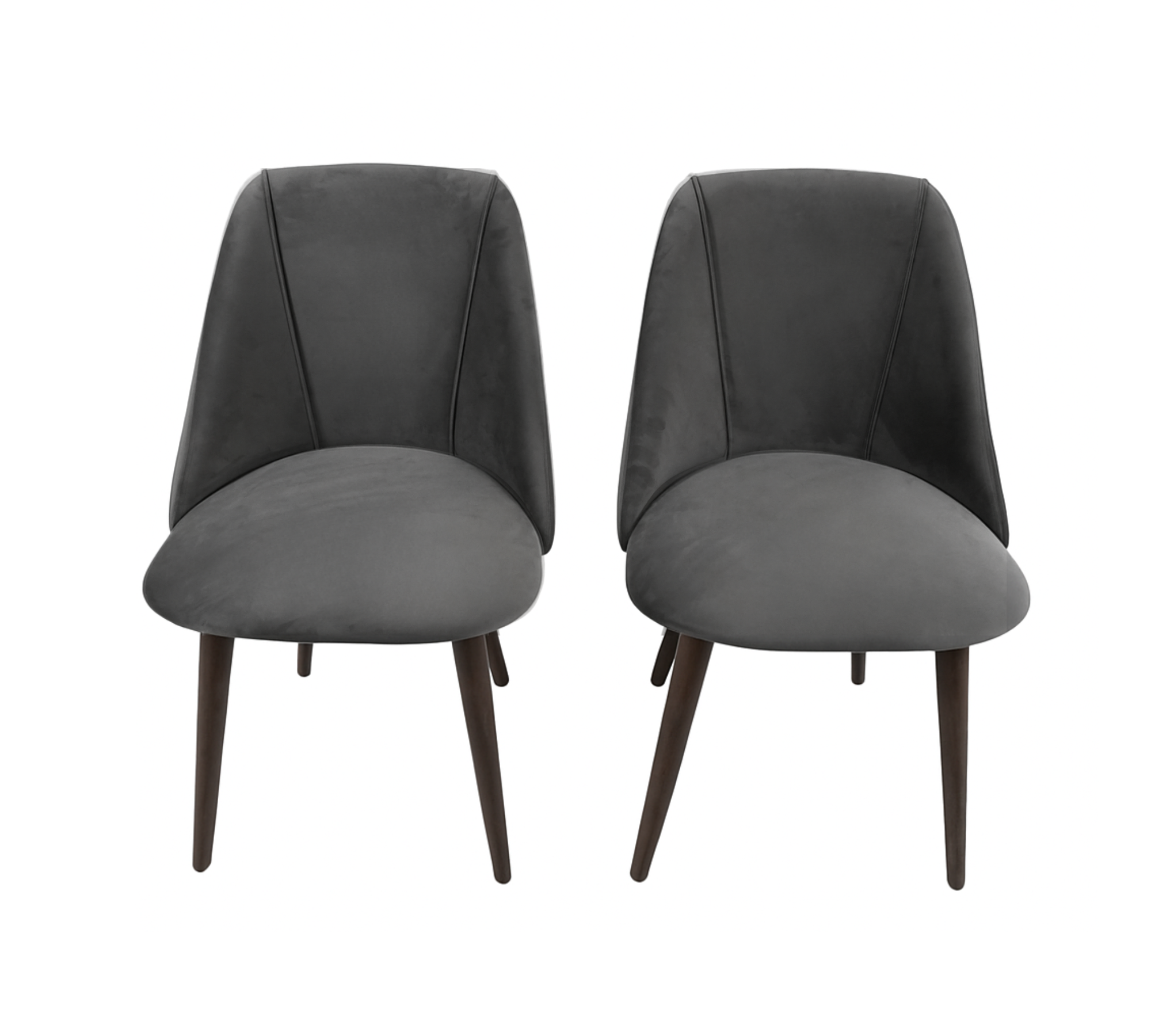 2x Lule Dining Chair Walnut Wood Velvet Anthracite