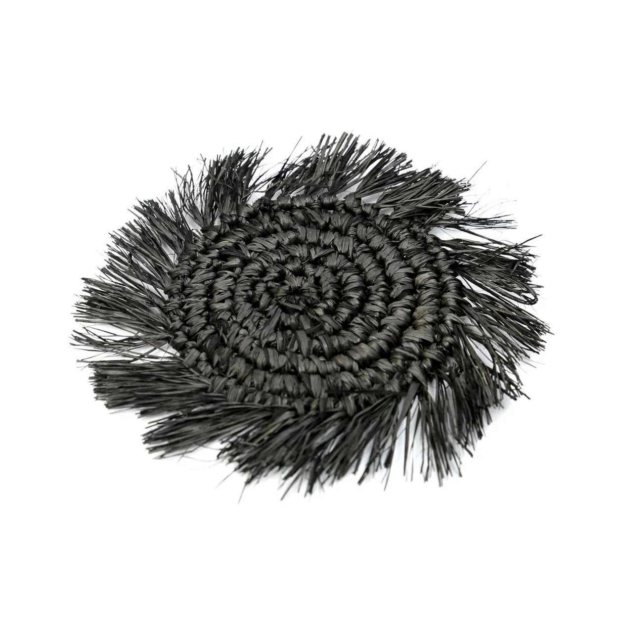Fringe Raffia Coaster Black