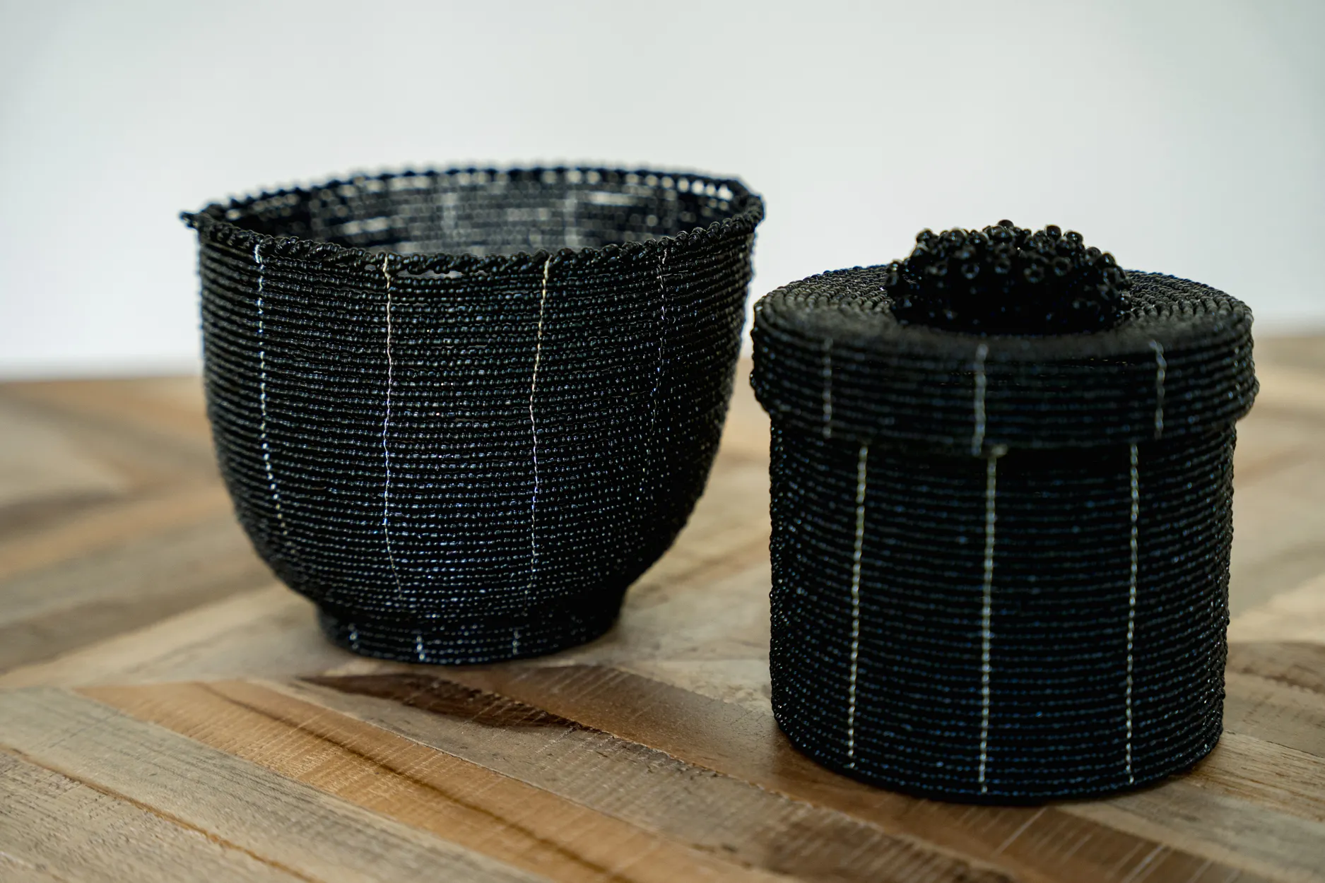 Beaded Candy Dish Black