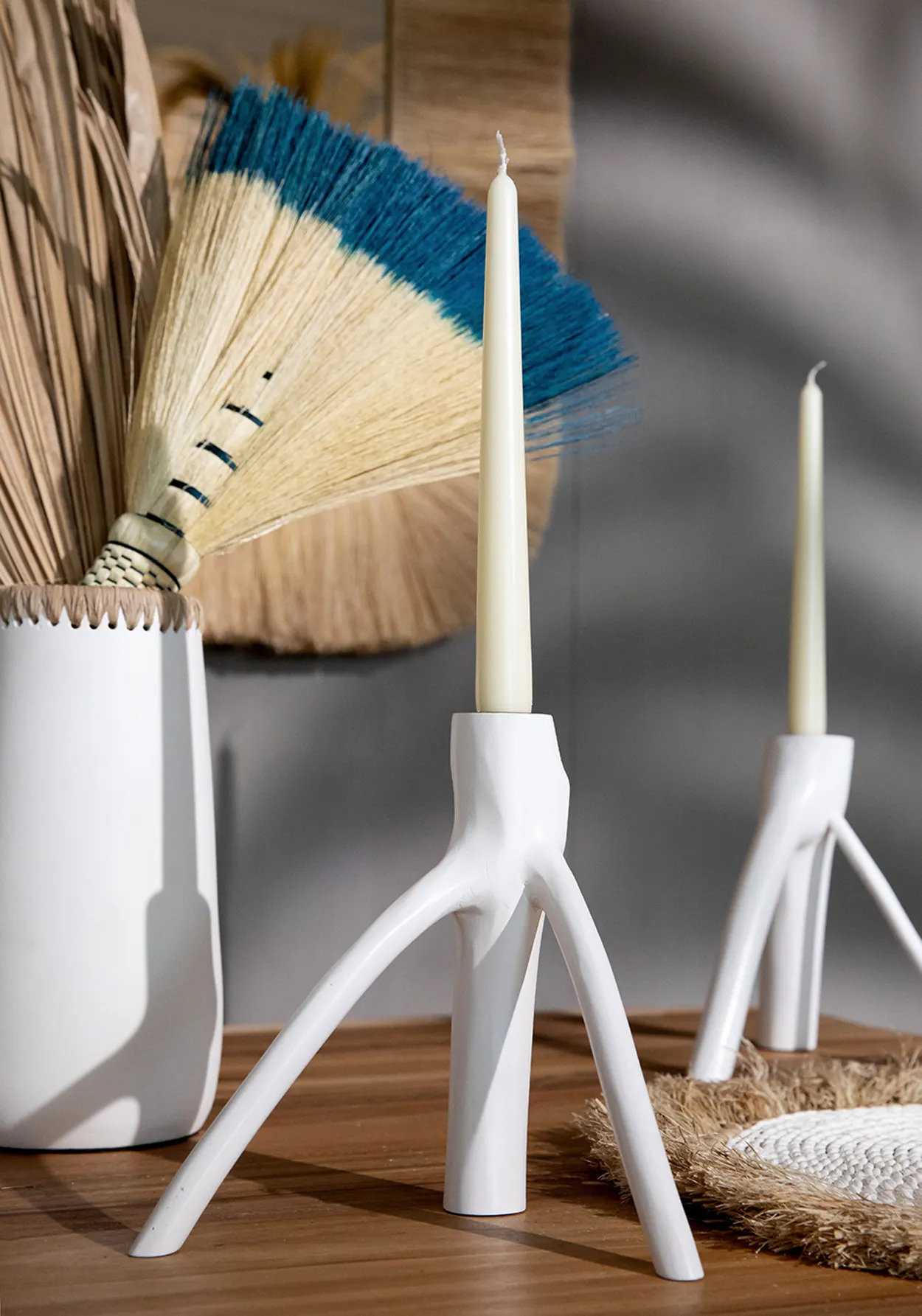 Triple Twig Candle Holder White