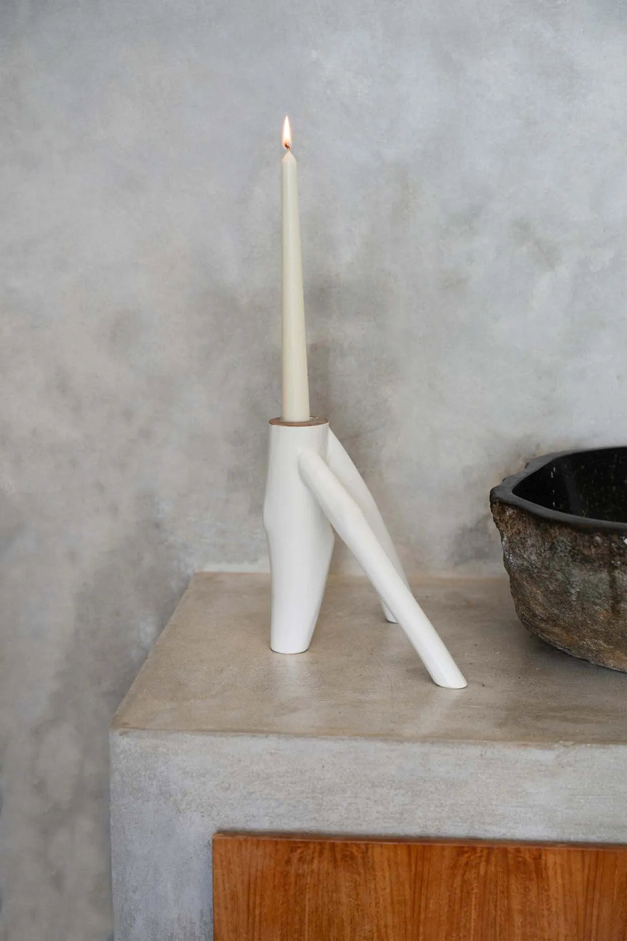 Triple Twig Candle Holder White