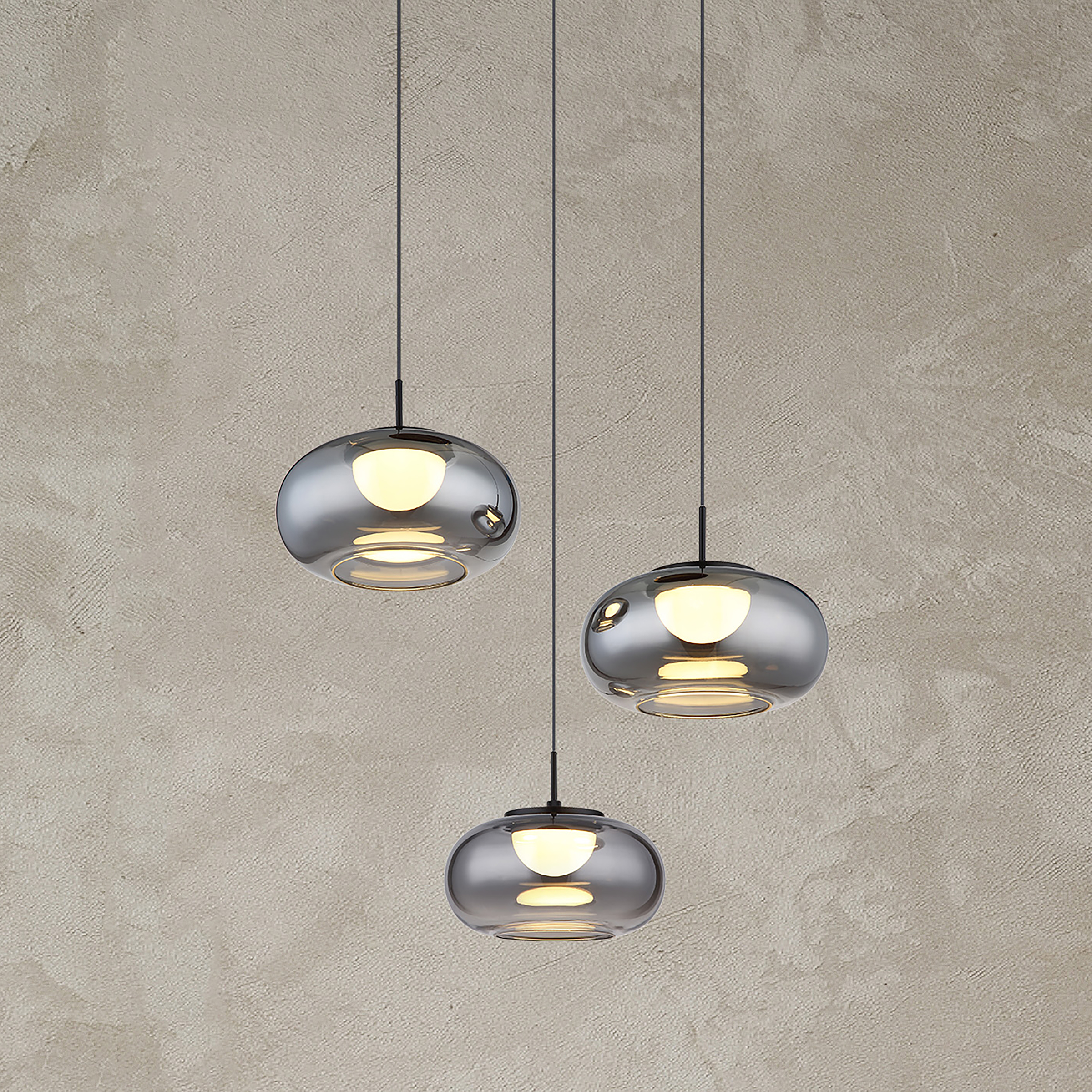 Quintara Type A LED pendant lamp smoked glass iron 3-flame