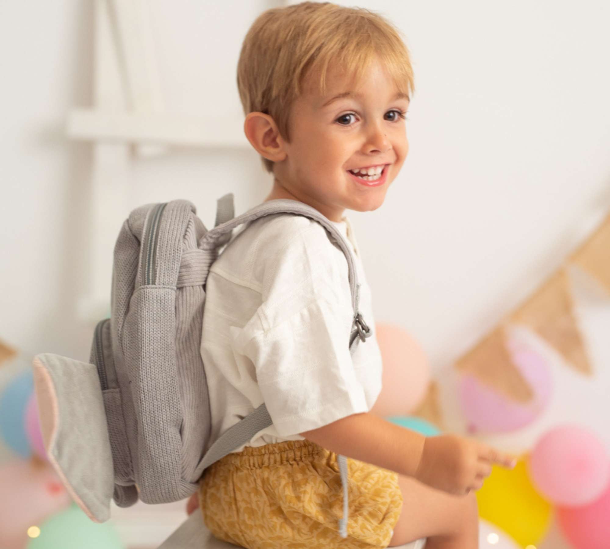 Elephant Backpack Cotton Grey