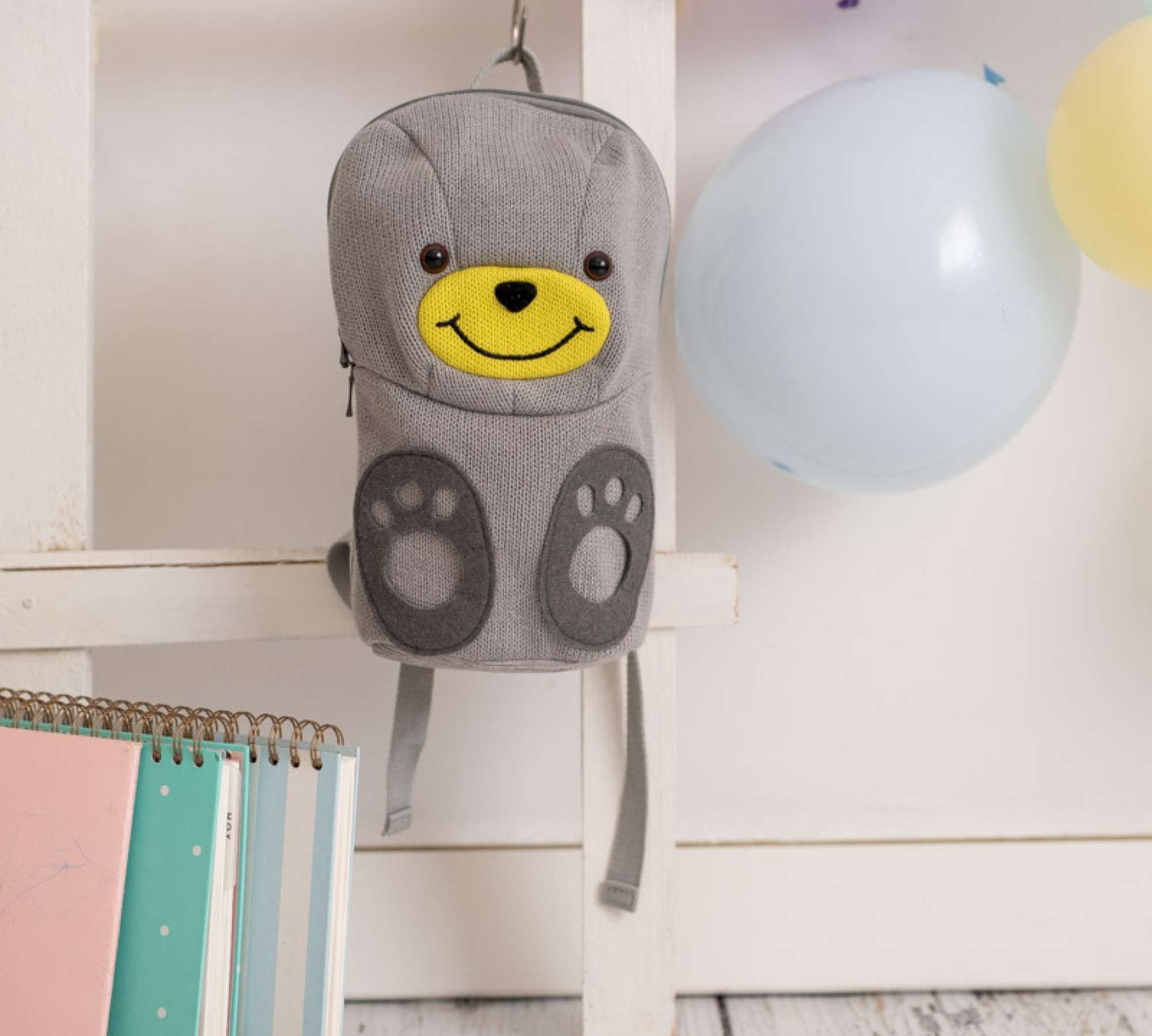 Bear Backpack Cotton Grey