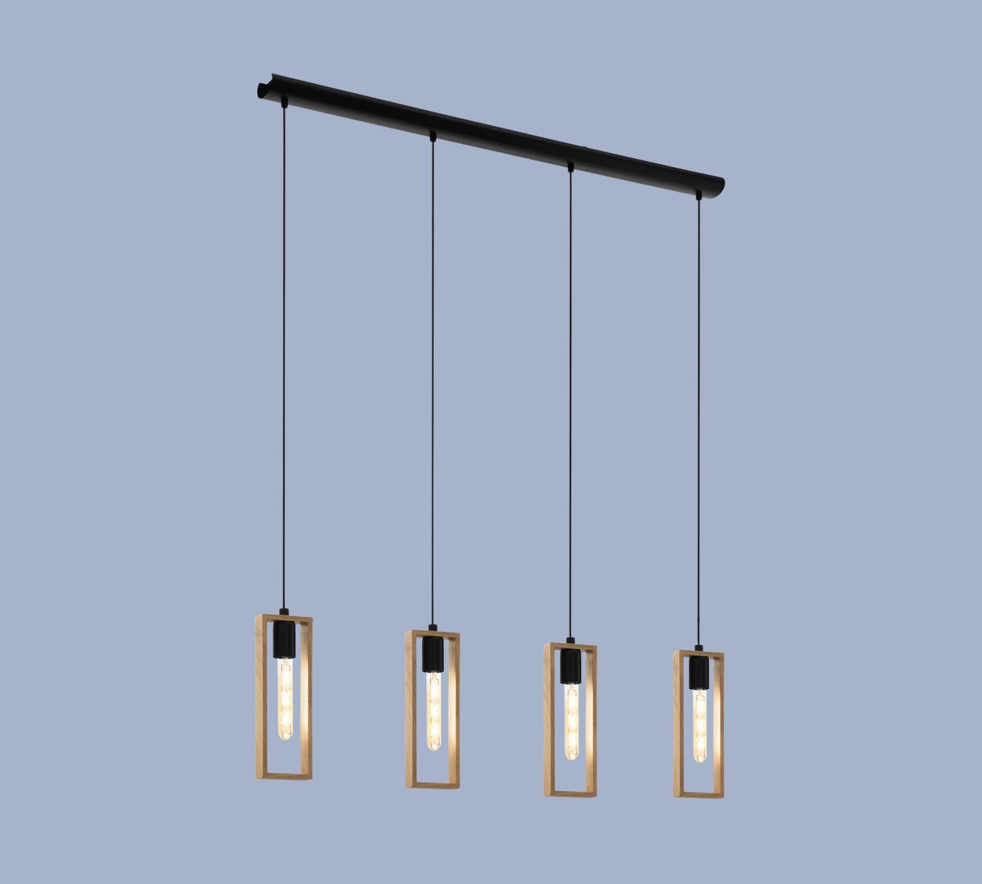 4-flame pendant light with wooden frame