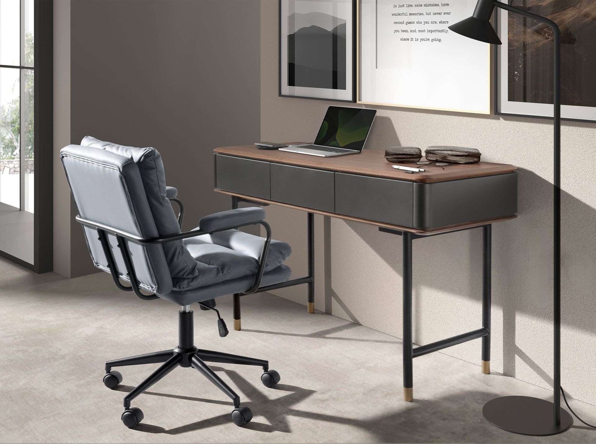 Swivel office chair textile grey