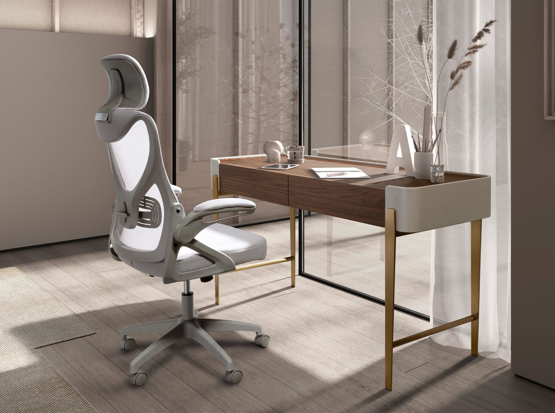 Swiveling office chair fabric gray