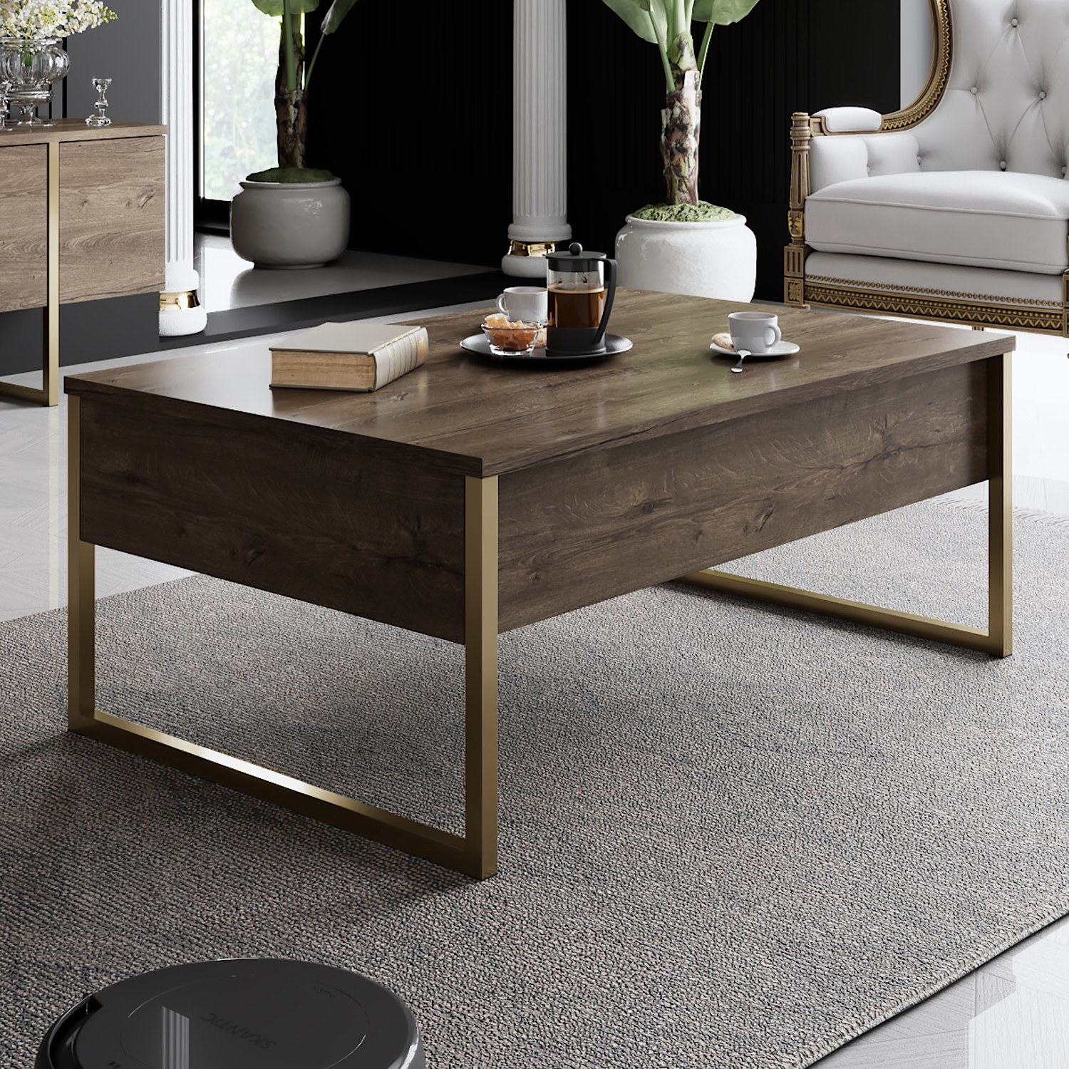 Luxury living room furniture set wood veneer gold