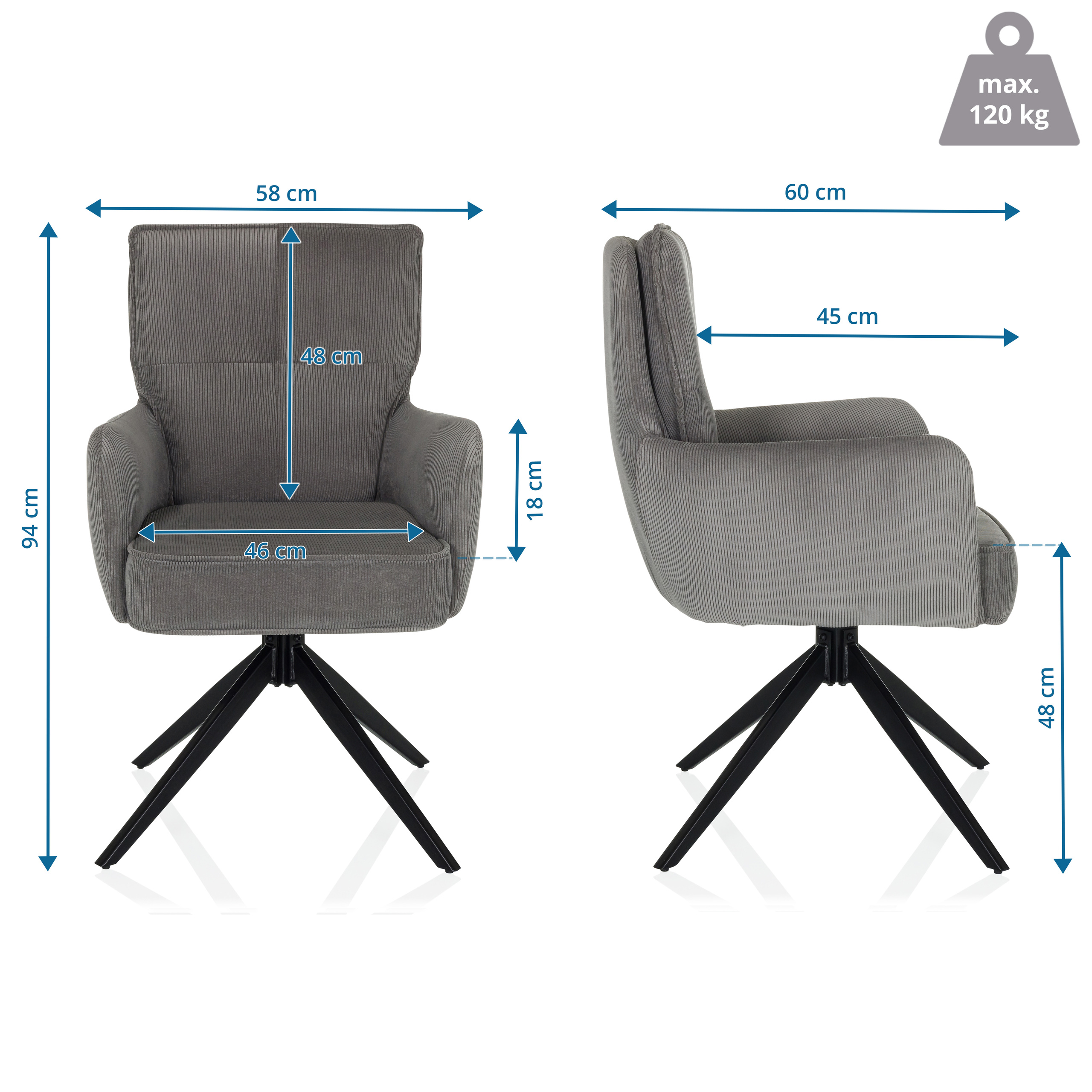 TARUGO Swivel chair Fabric Grey