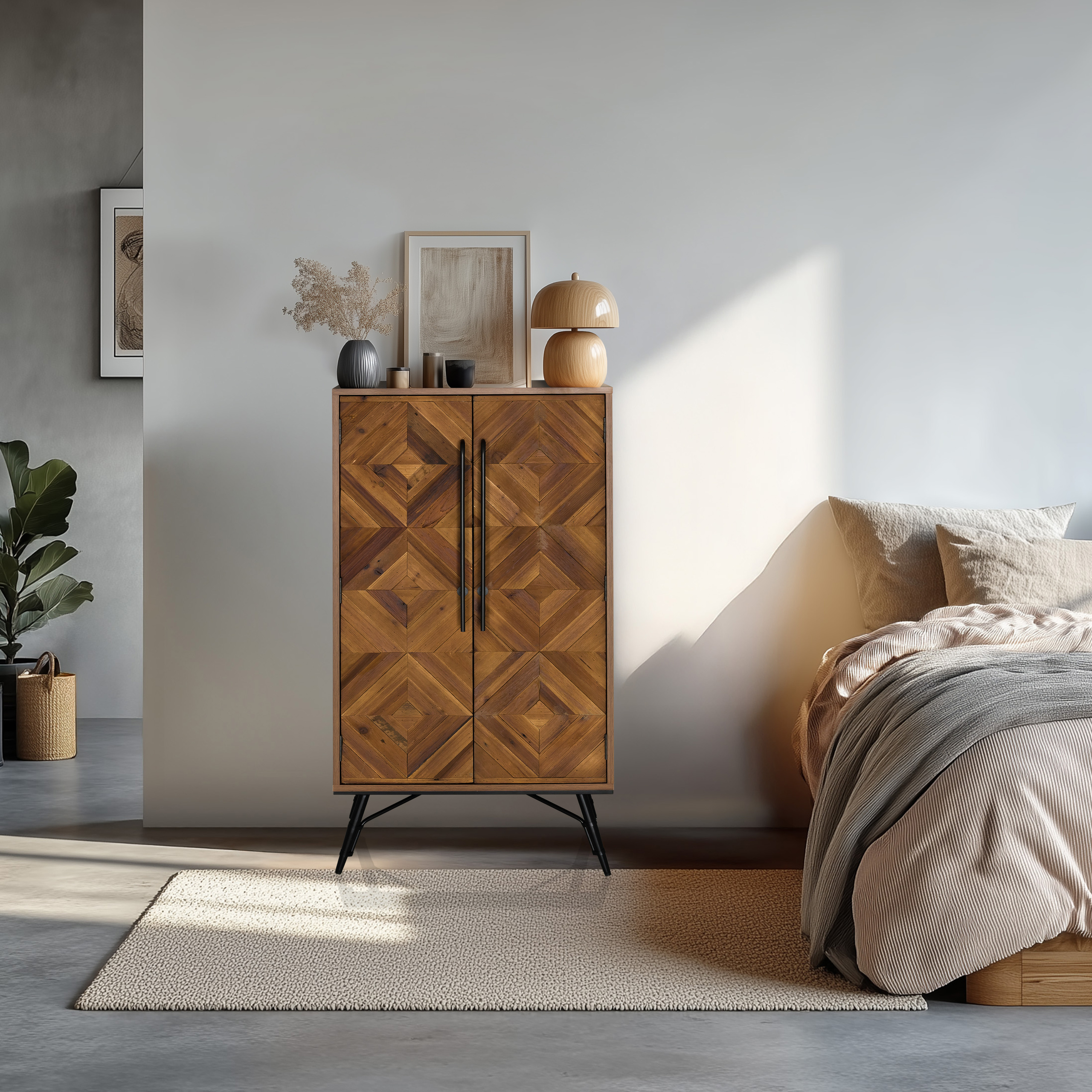 Highboard / Chest of drawers SANTJAGO WOOD HIGH 63x32x117 cm 2 doors Solid fir hjh LIVING