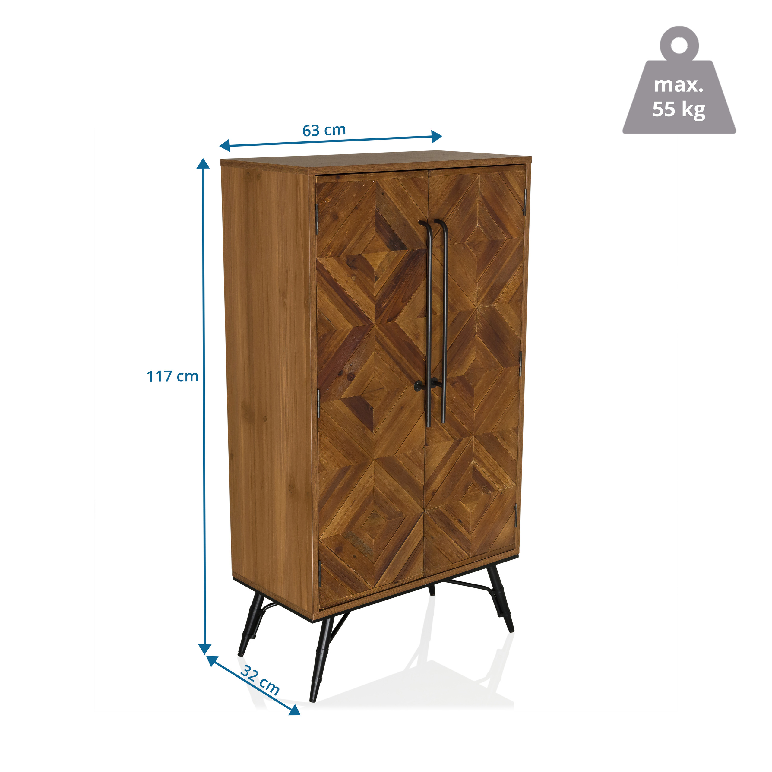 Highboard / Chest of drawers SANTJAGO WOOD HIGH 63x32x117 cm 2 doors Solid fir hjh LIVING