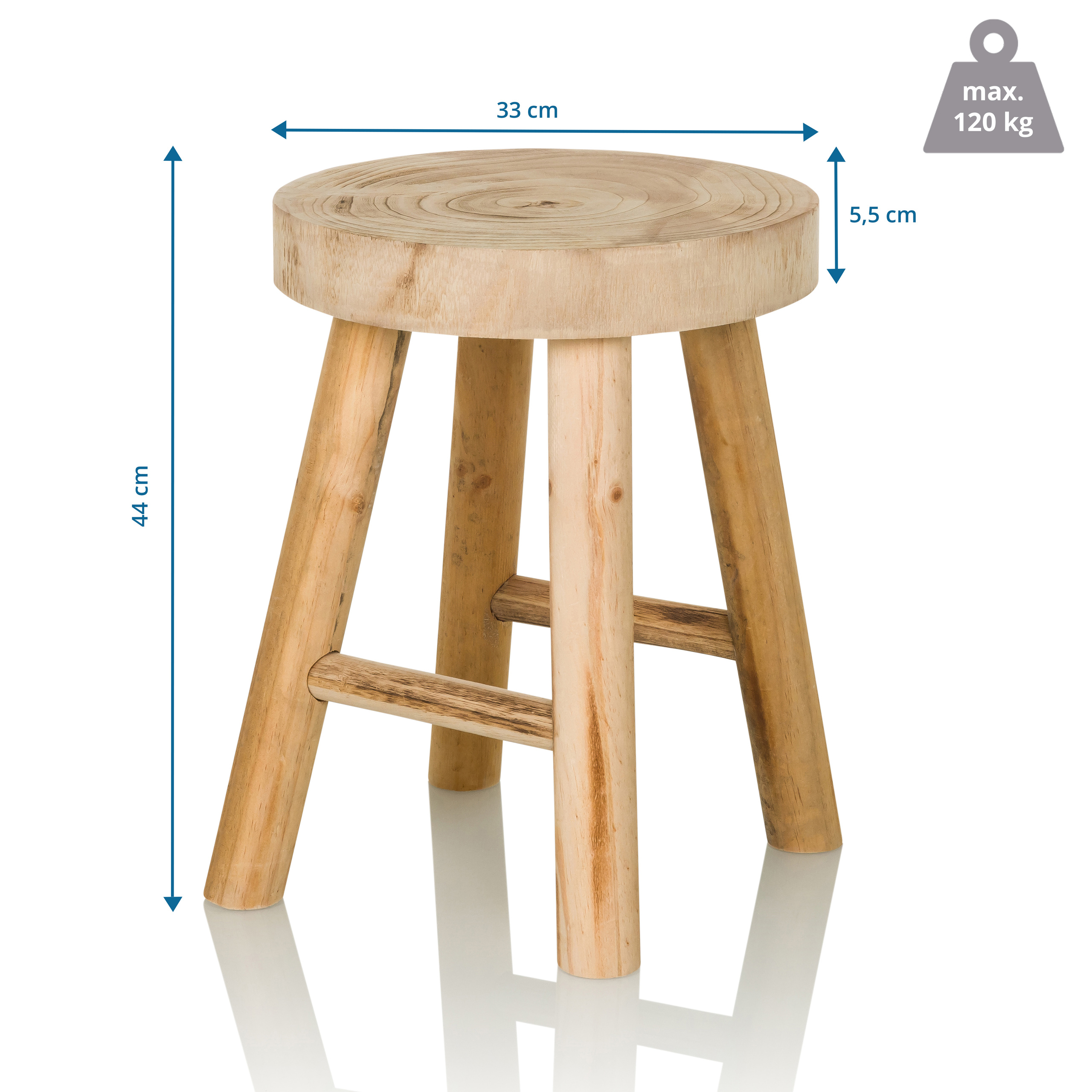 RUSTIKO W Hocker Paulownia-Holz