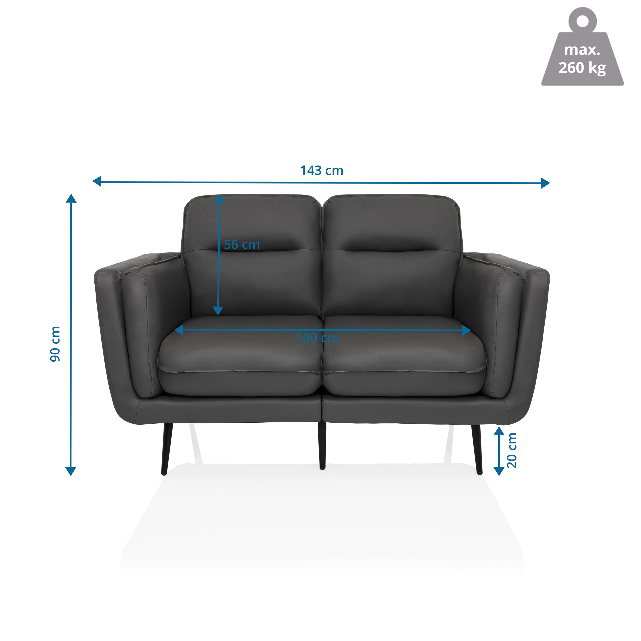 VINTALUX 2-seater sofa faux leather grey