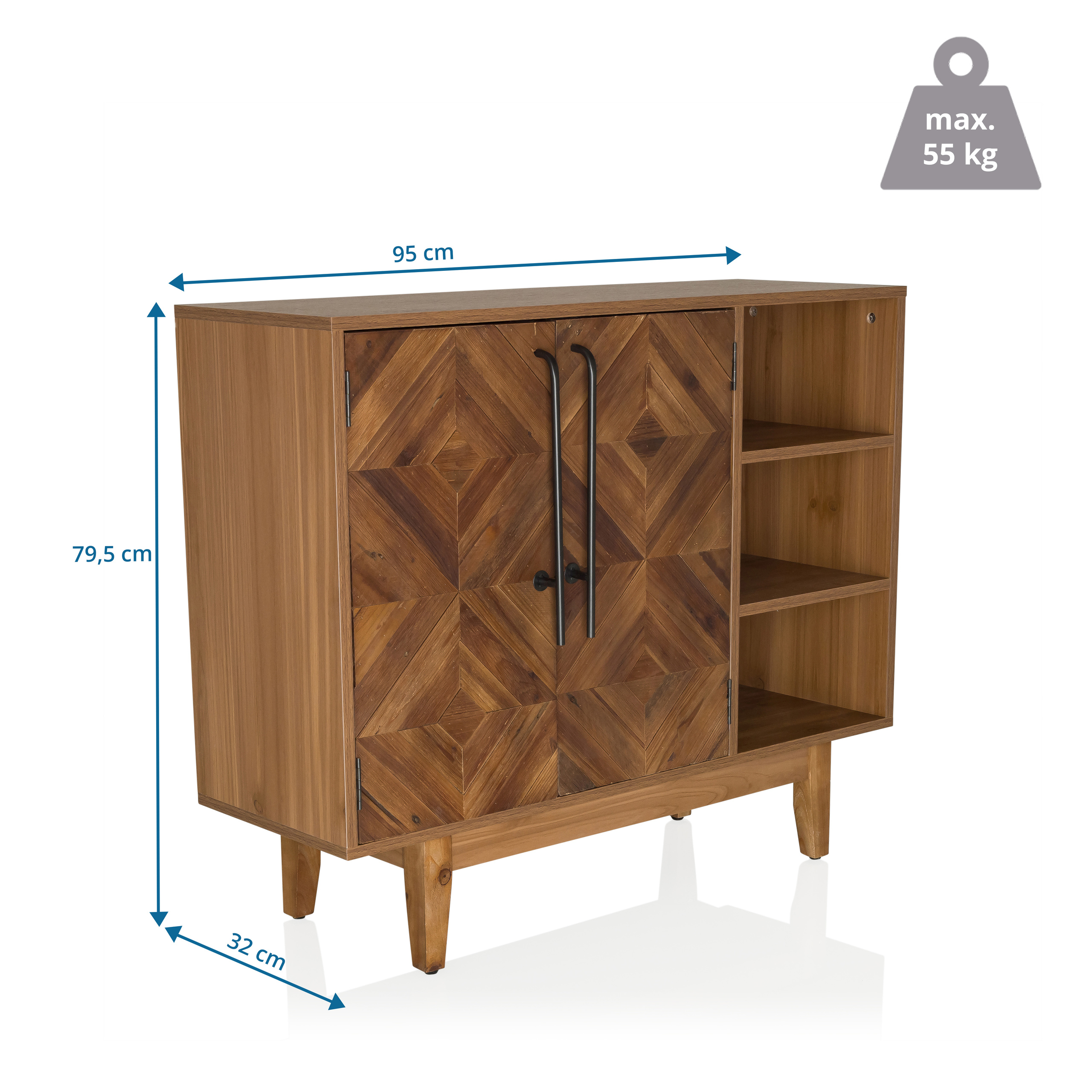 Chest of drawers SANTJAGO WOOD L 95x32x79.5 cm 2 doors 3 compartments Solid fir hjh LIVING