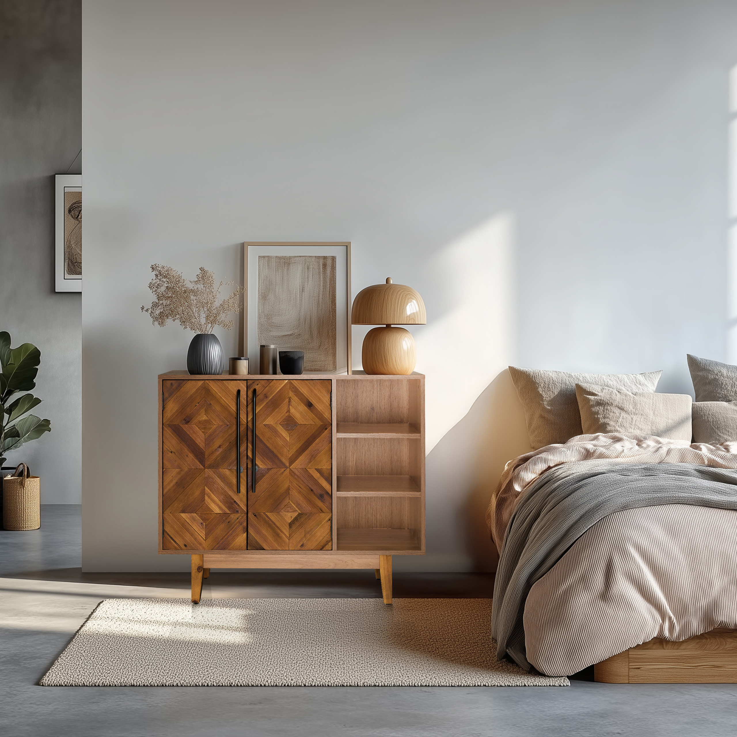 Chest of drawers SANTJAGO WOOD L 95x32x79.5 cm 2 doors 3 compartments Solid fir hjh LIVING