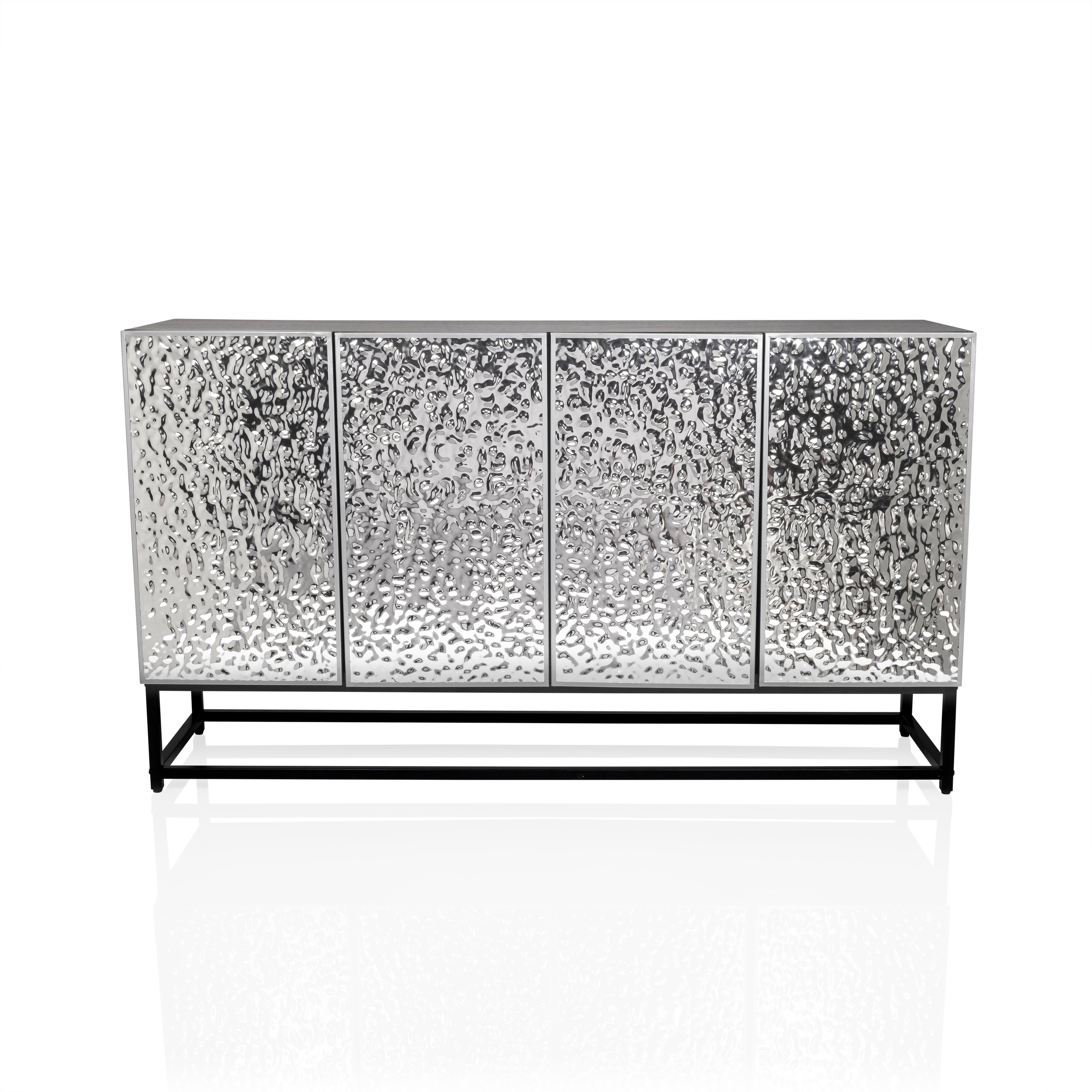 Sideboard / Chest of drawers METALLIO 140x37x80 cm 4 doors silver hjh LIVING
