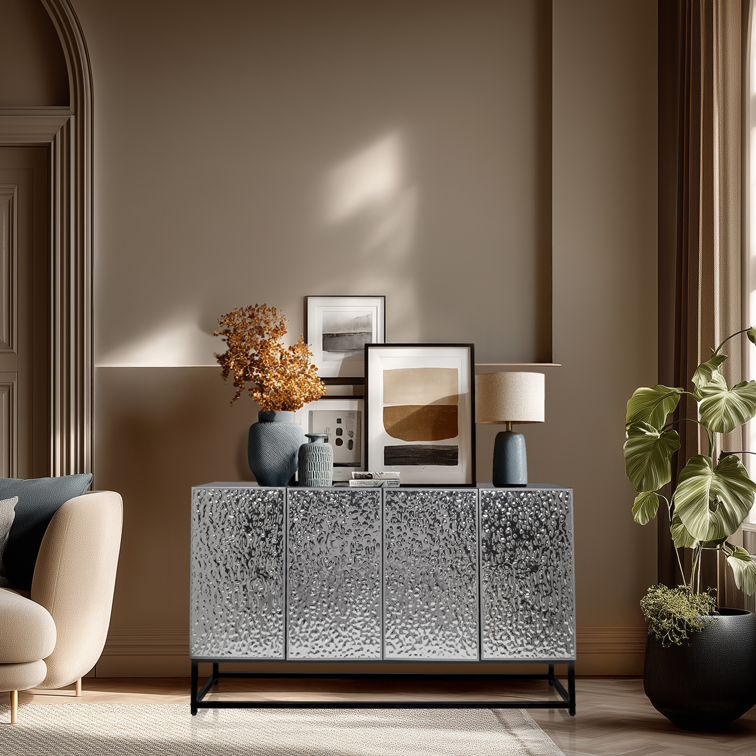 METALLIO Sideboard mit 4 Türen Silber
