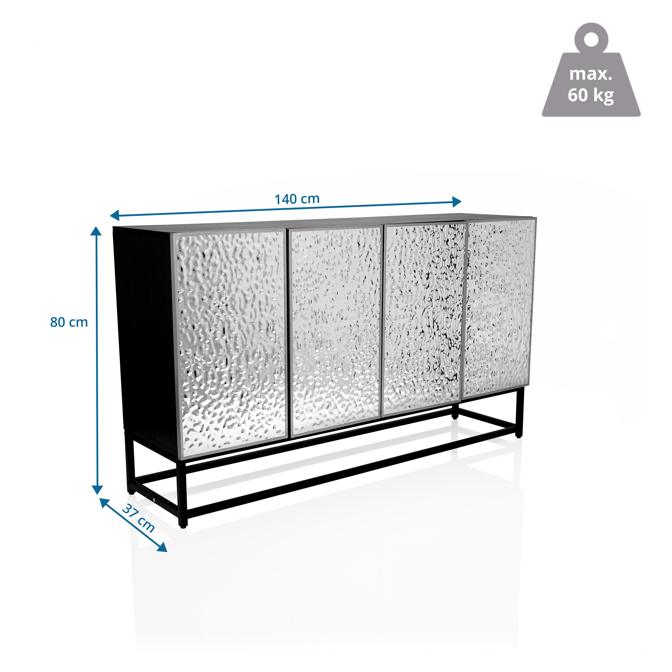 Sideboard / Chest of drawers METALLIO 140x37x80 cm 4 doors silver hjh LIVING