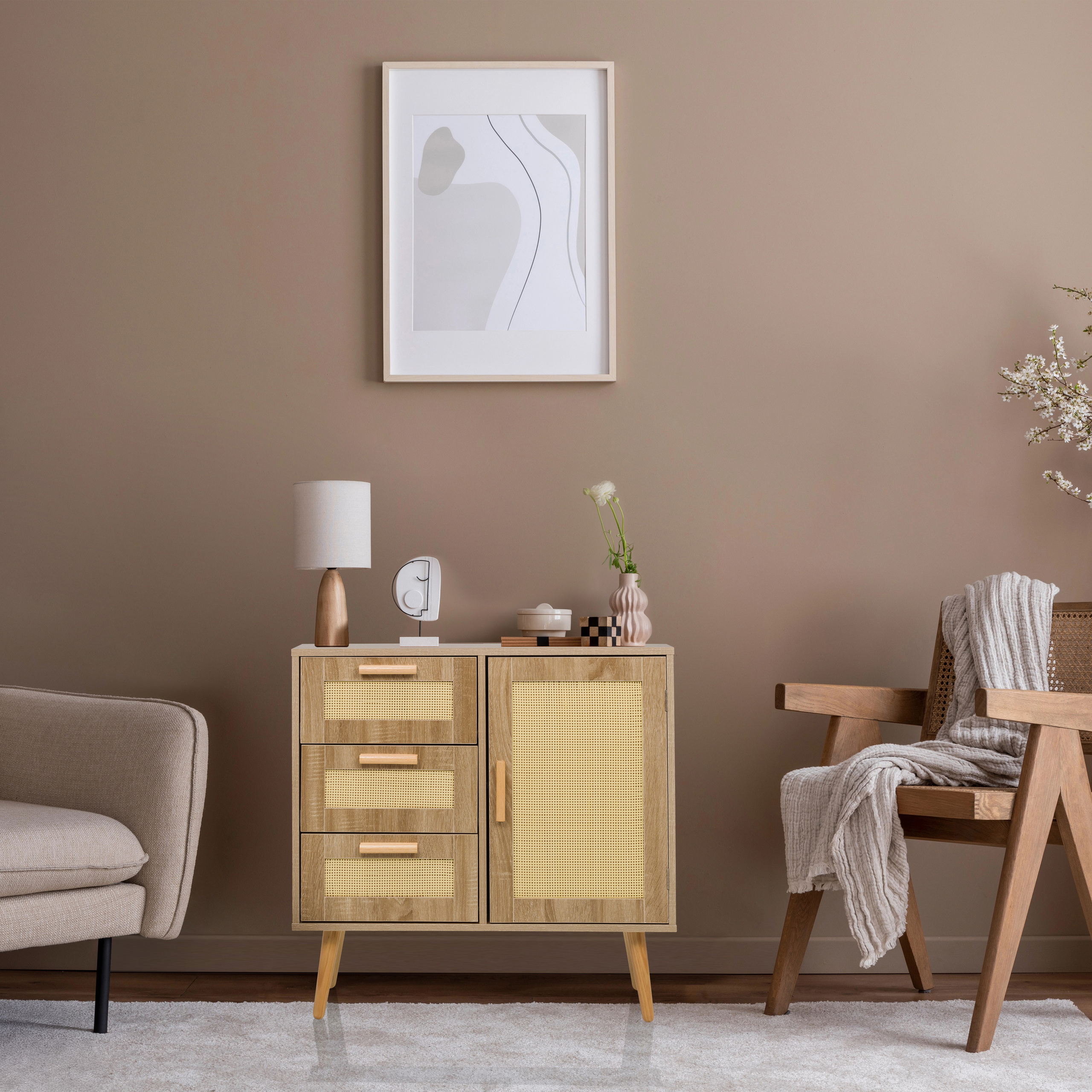 STRYN Chest of drawers with 3 drawers Light brown