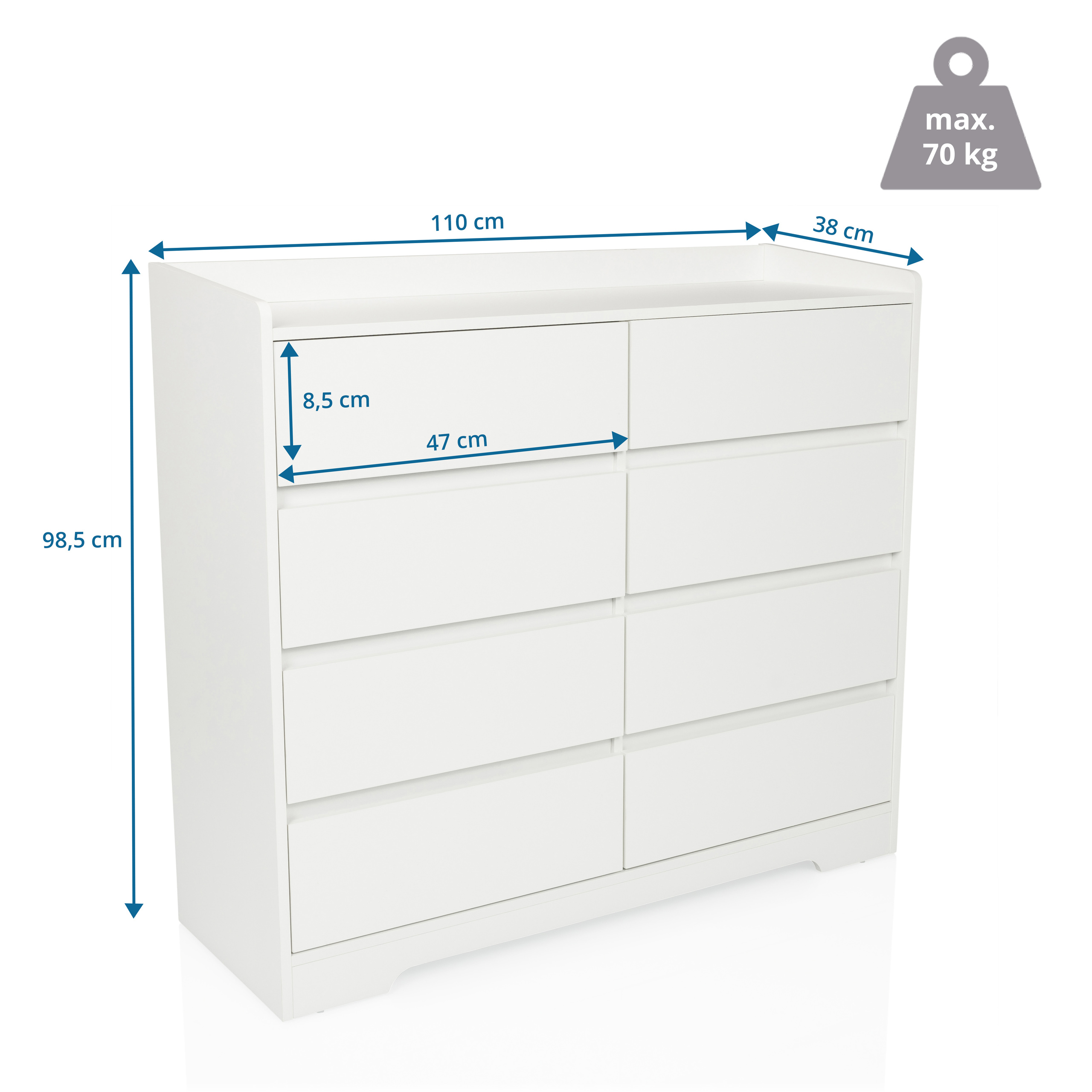 OSOYRO Chest of drawers with 8 drawers White