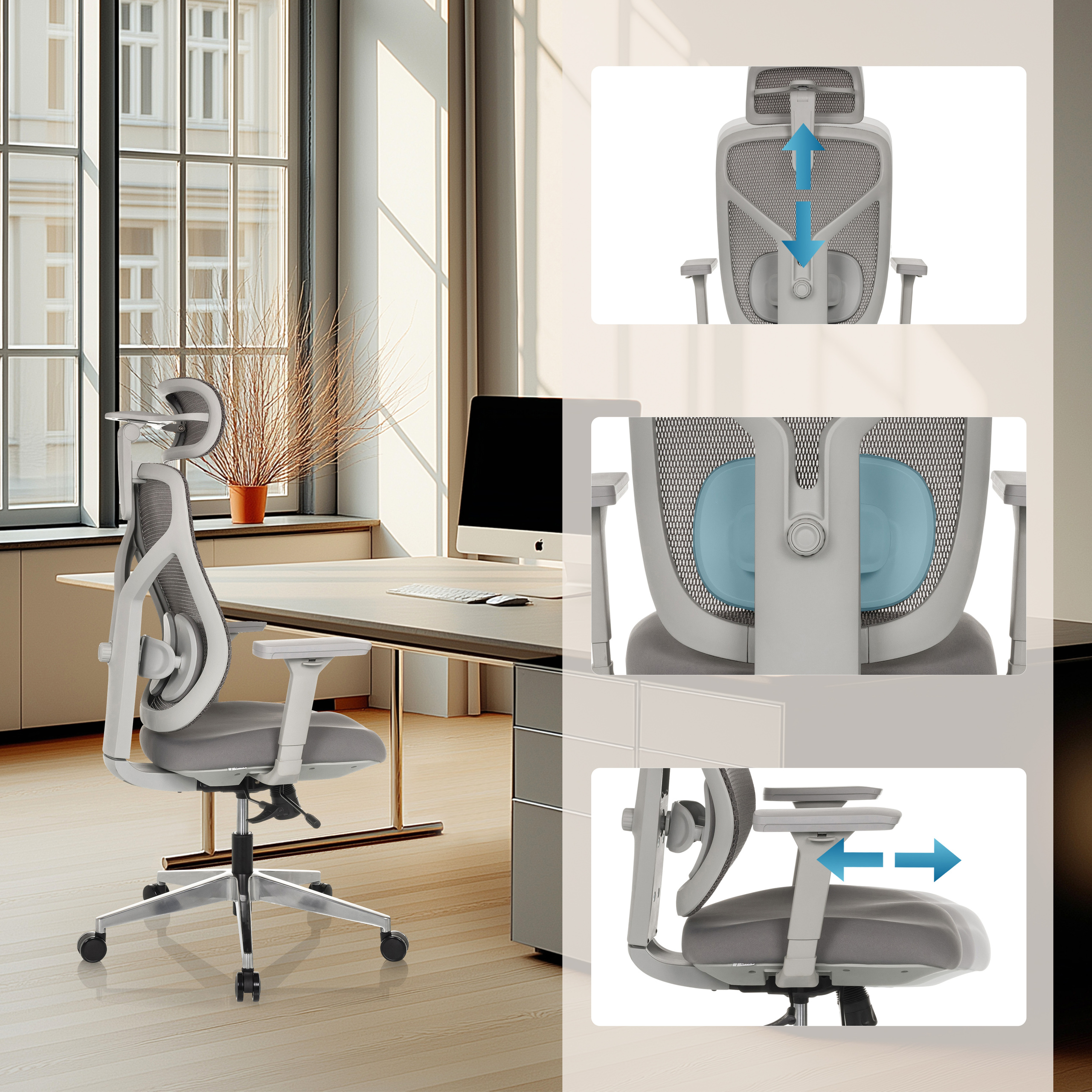 CASSILIS W Office chair Mesh fabric Grey