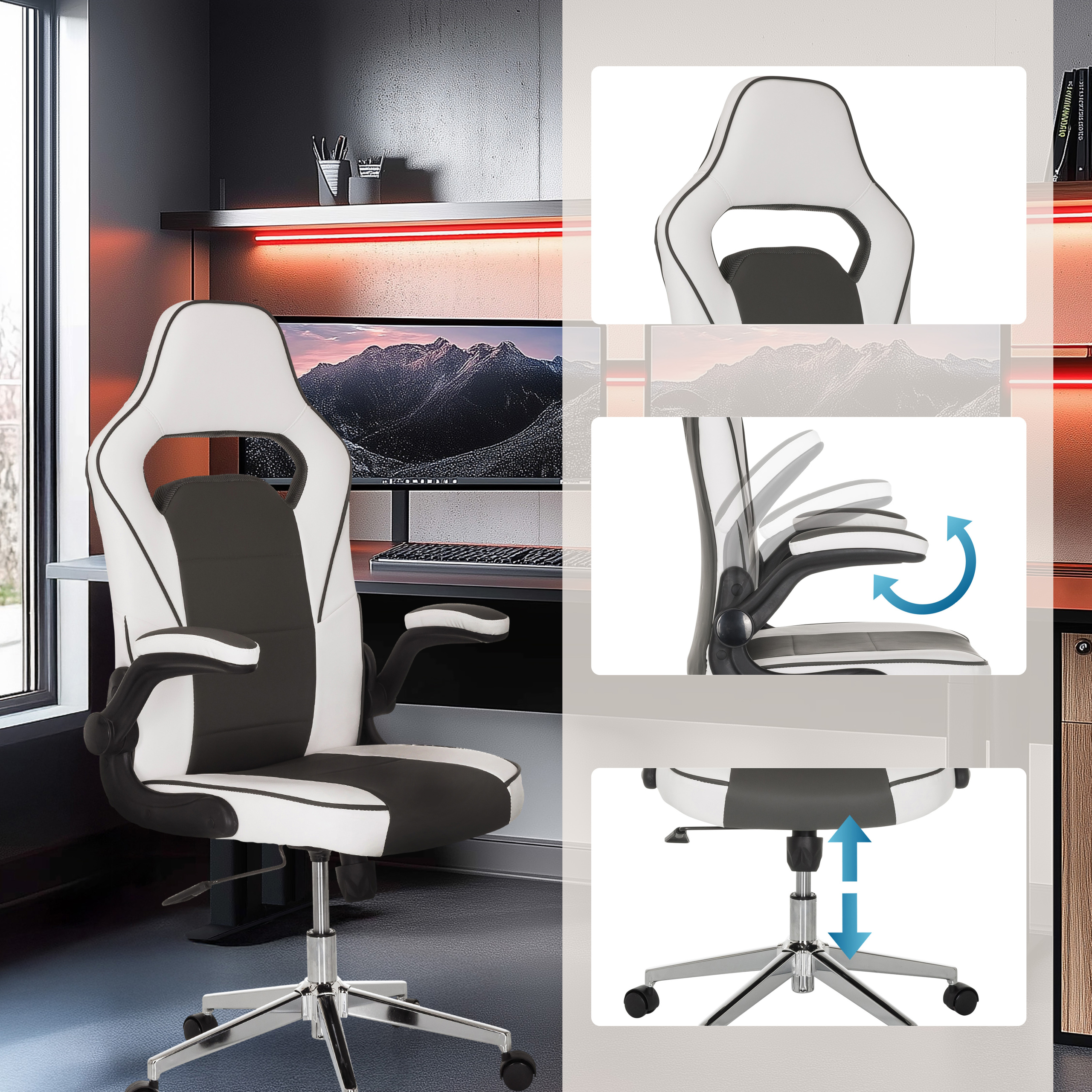 GAME SPORT PRO Office Chair Faux Leather White Grey