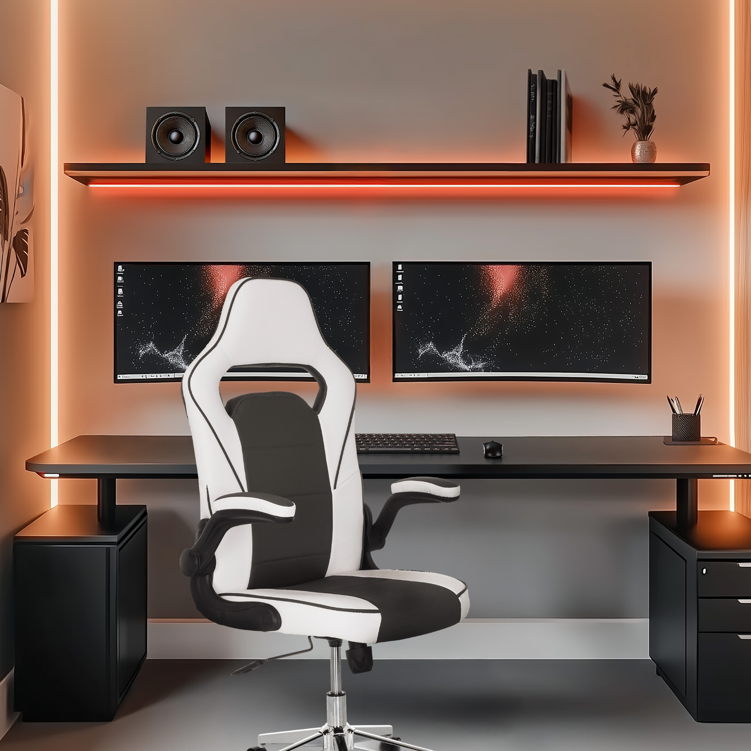 GAME SPORT PRO Office Chair Faux Leather White Grey