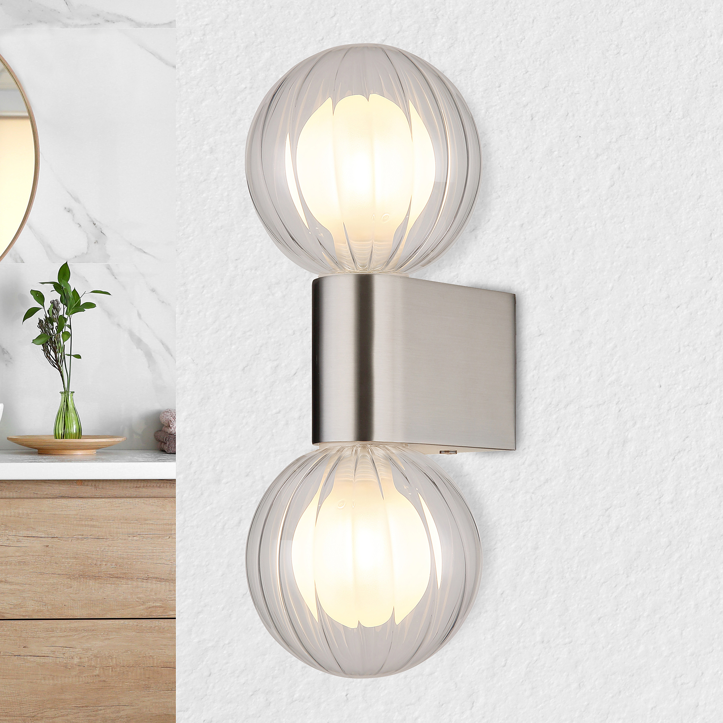 Wall lamp Ander A, clear glass, aluminum, silver