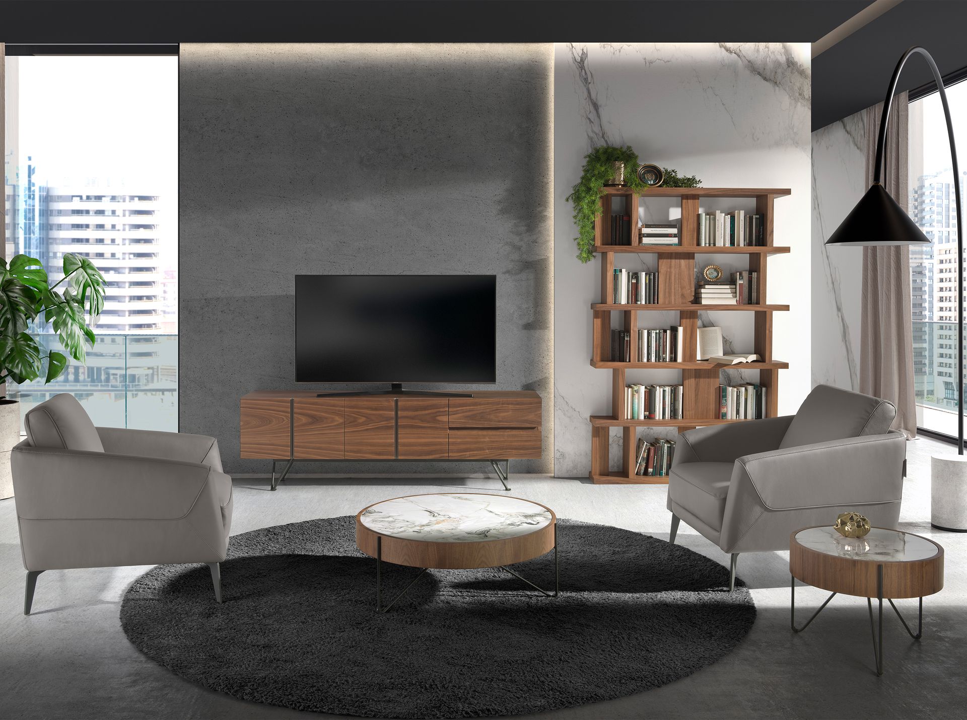 Round coffee table marble steel