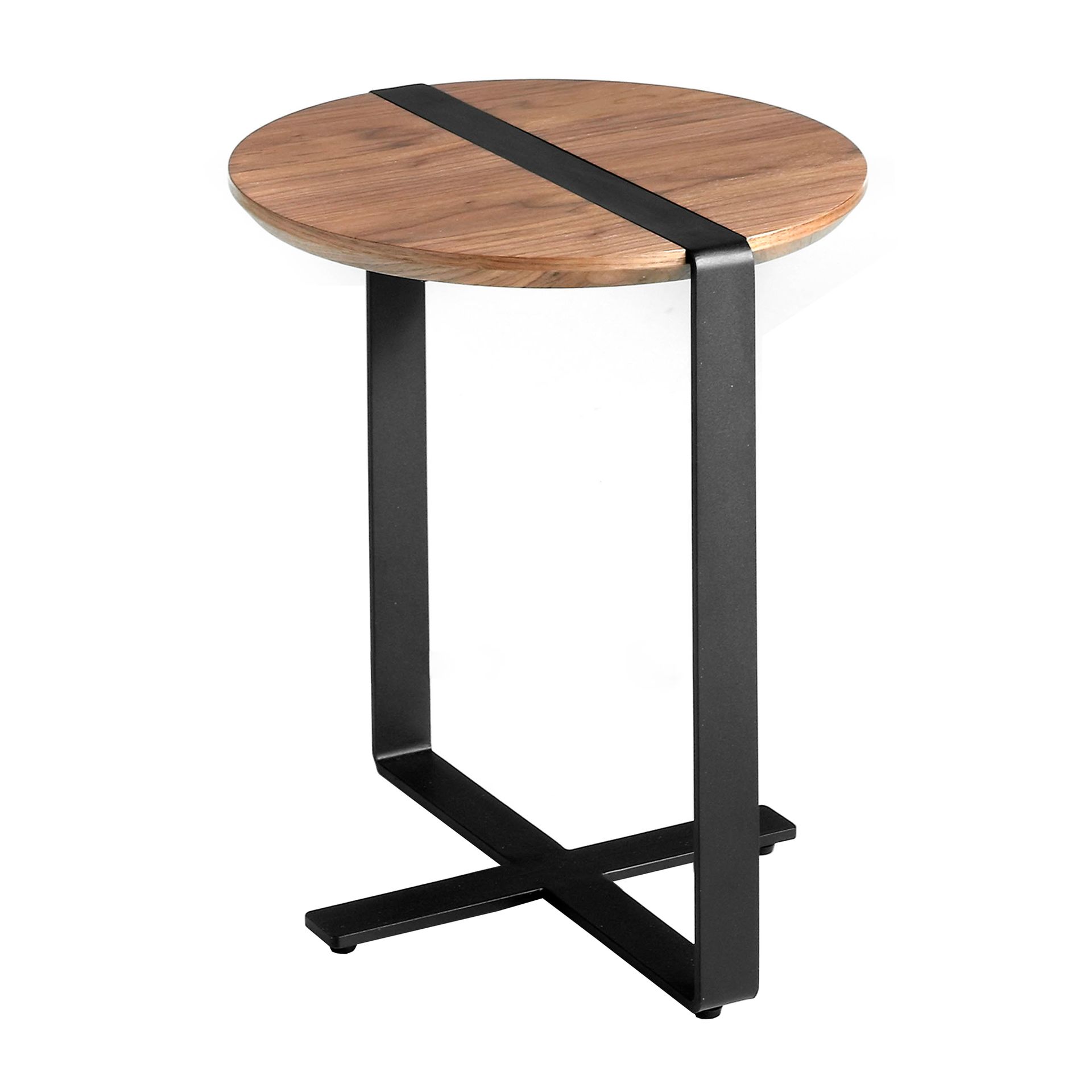 Round side table walnut steel
