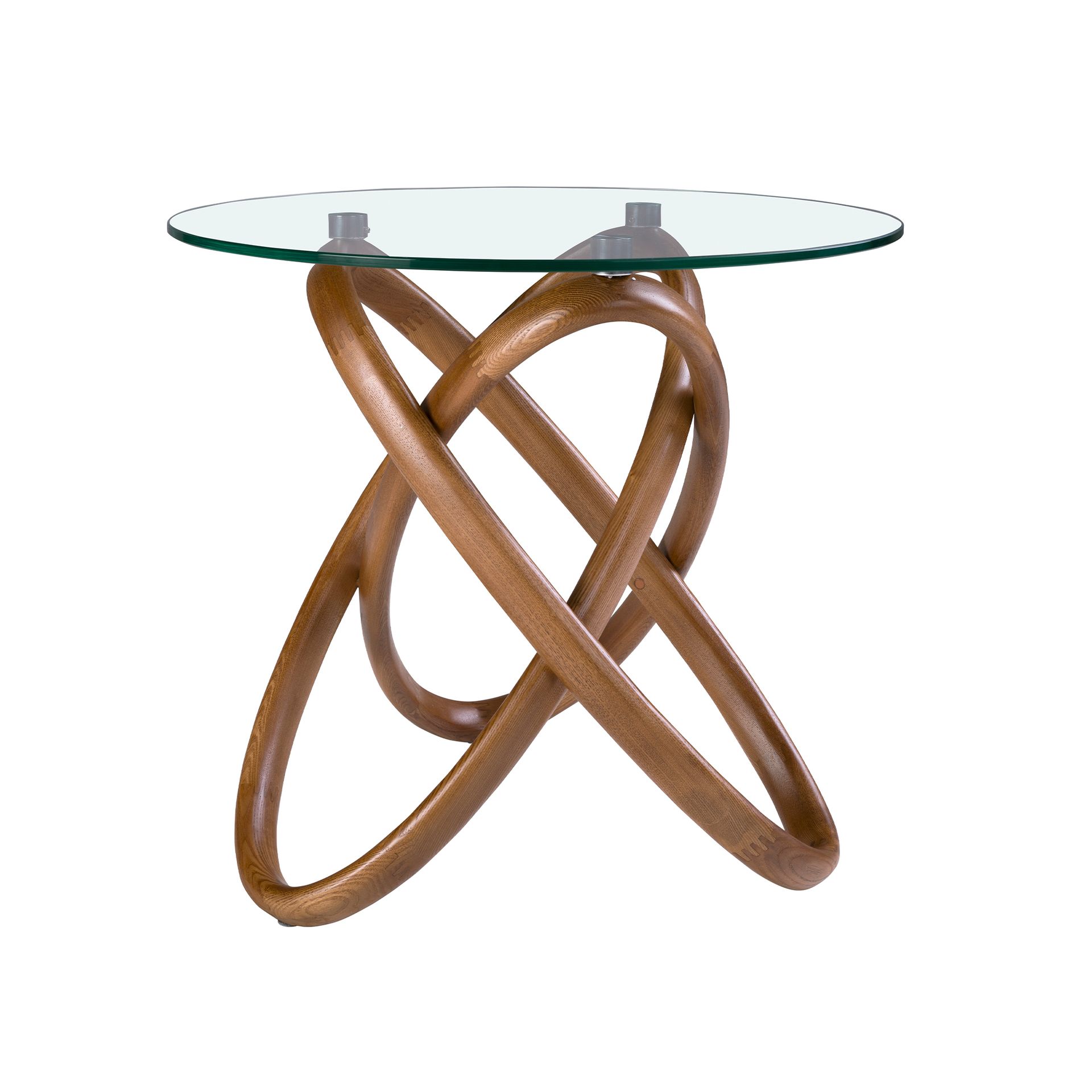 Runder Beistelltisch Glas Nussbaumfurnier