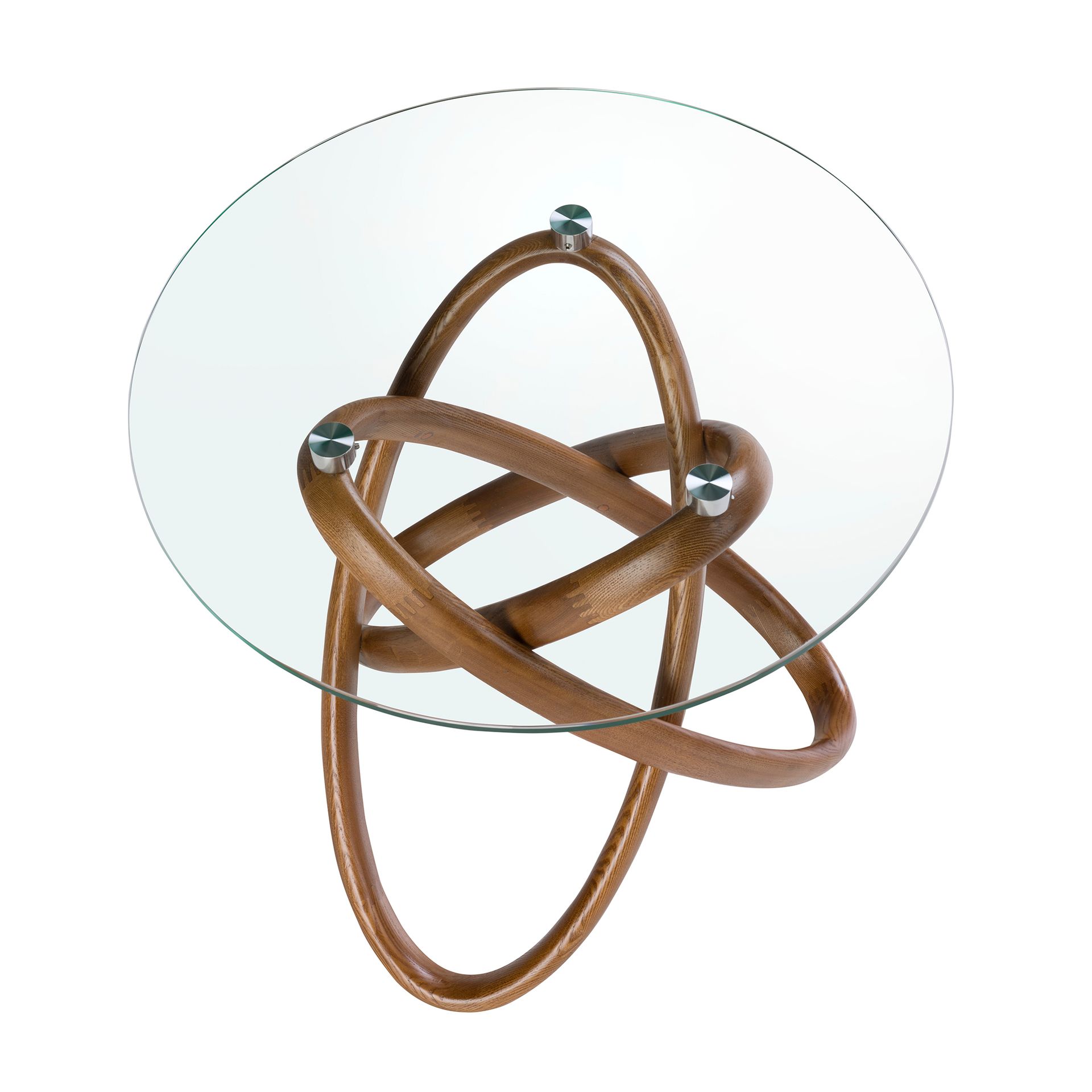 Runder Beistelltisch Glas Nussbaumfurnier