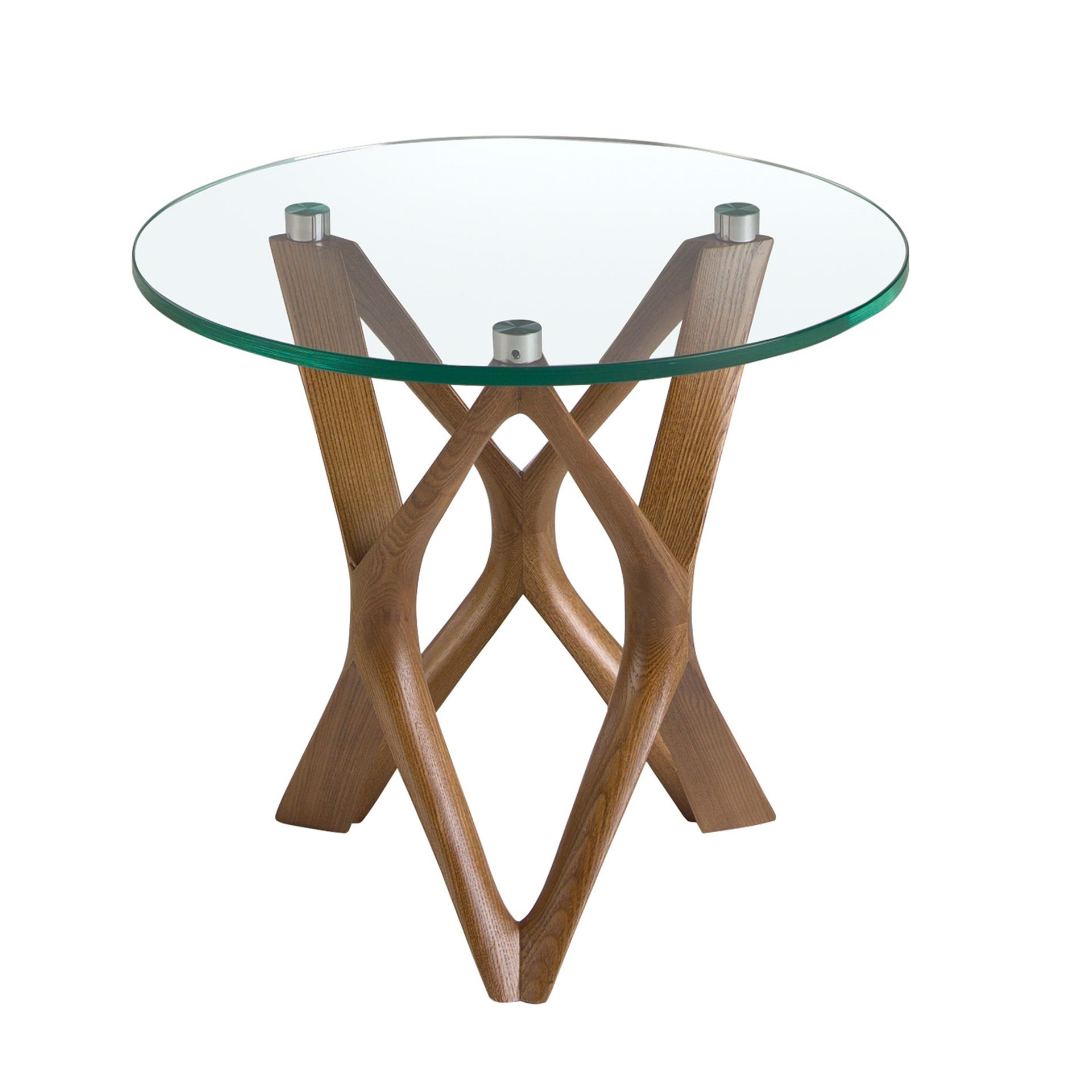 Round side table Walnut veneer Glass
