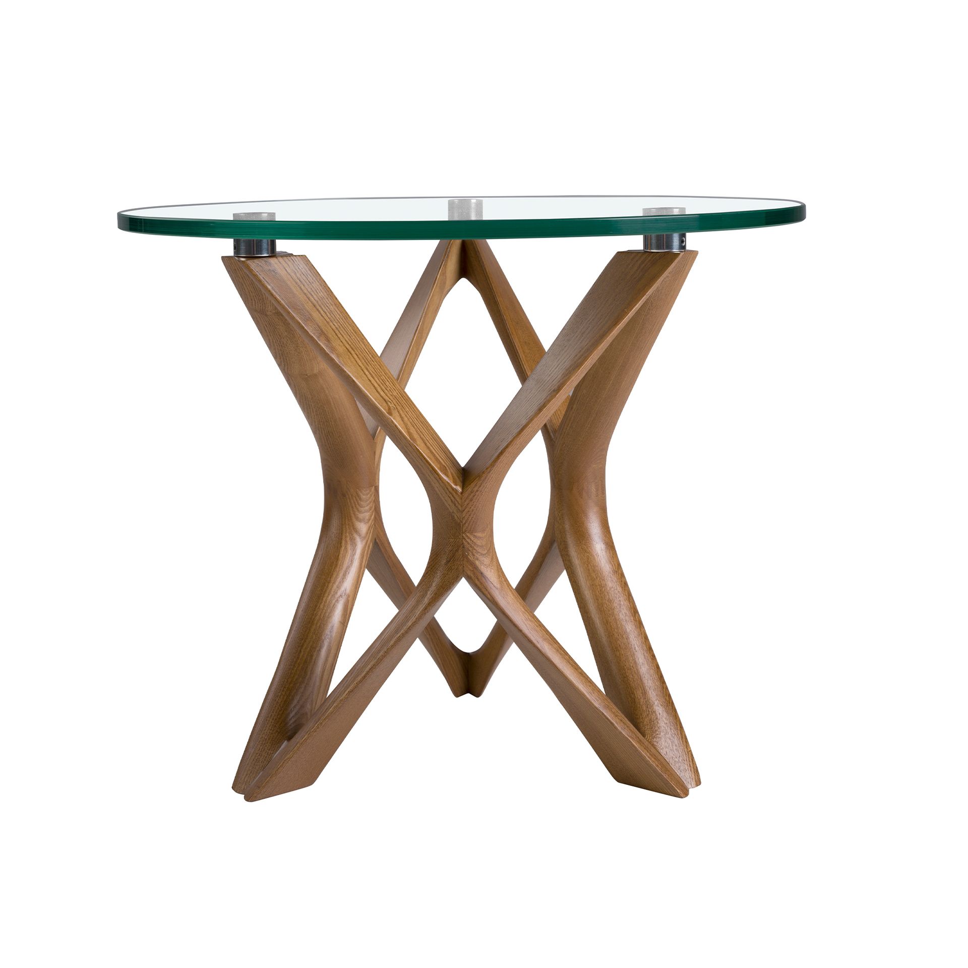 Round side table Walnut veneer Glass